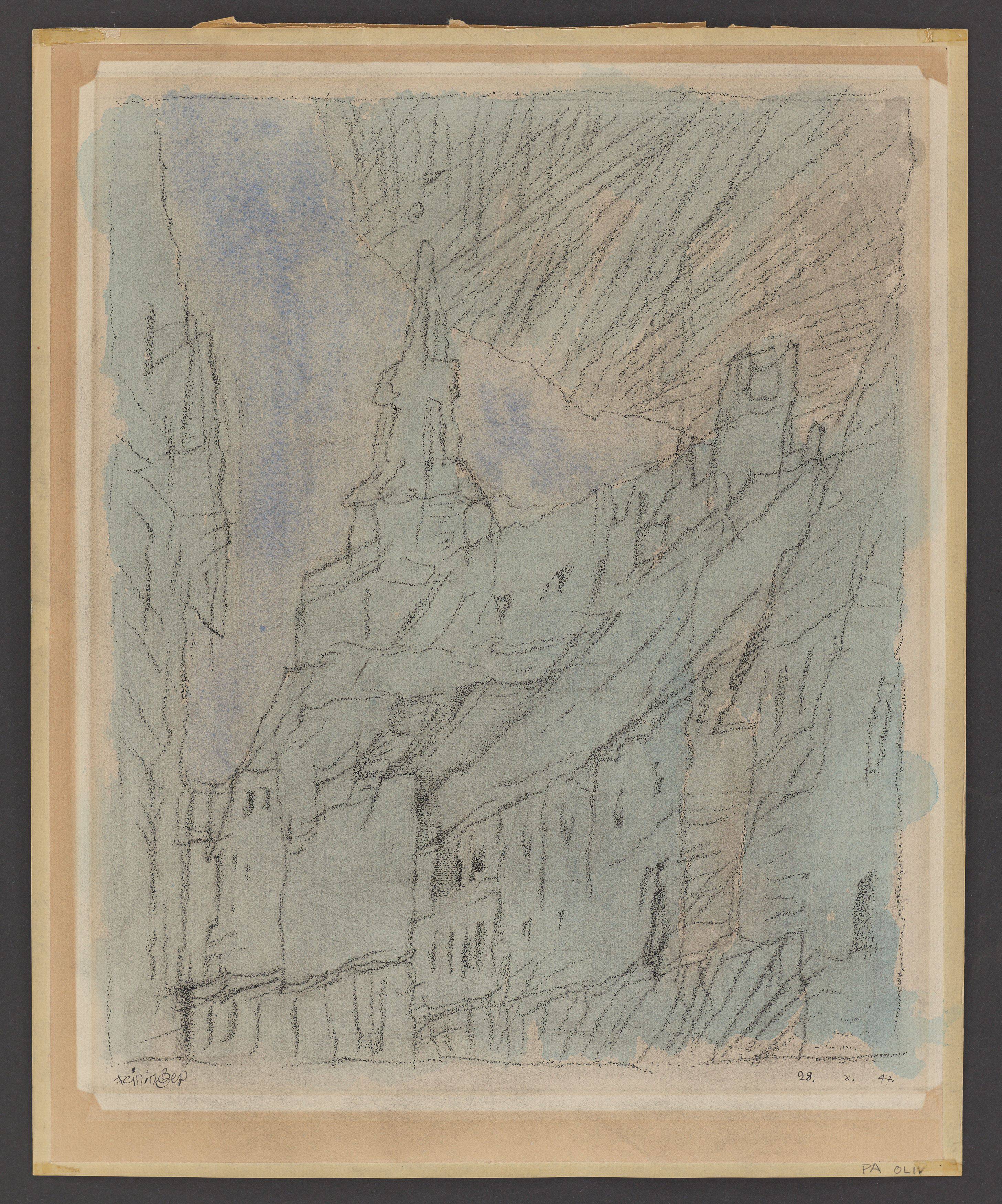 This picture shows the following artwork: Lyonel Feininger. Houses. 1947.