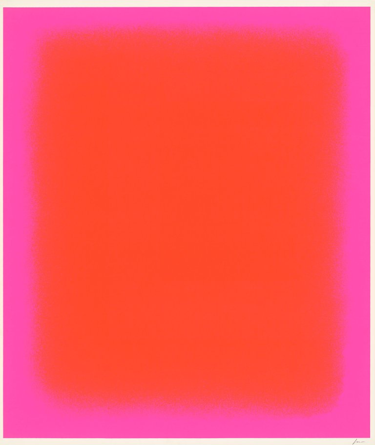 Auf diesem Bild ist das folgende Kunstwerk zu sehen: Rupprecht Geiger. „Das zentrale Rot“. 1975.