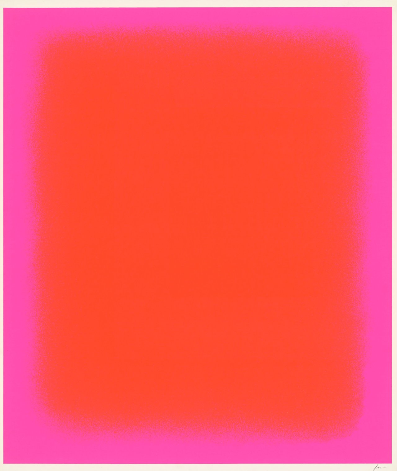 Auf diesem Bild ist das folgende Kunstwerk zu sehen: Rupprecht Geiger. „Das zentrale Rot“. 1975.