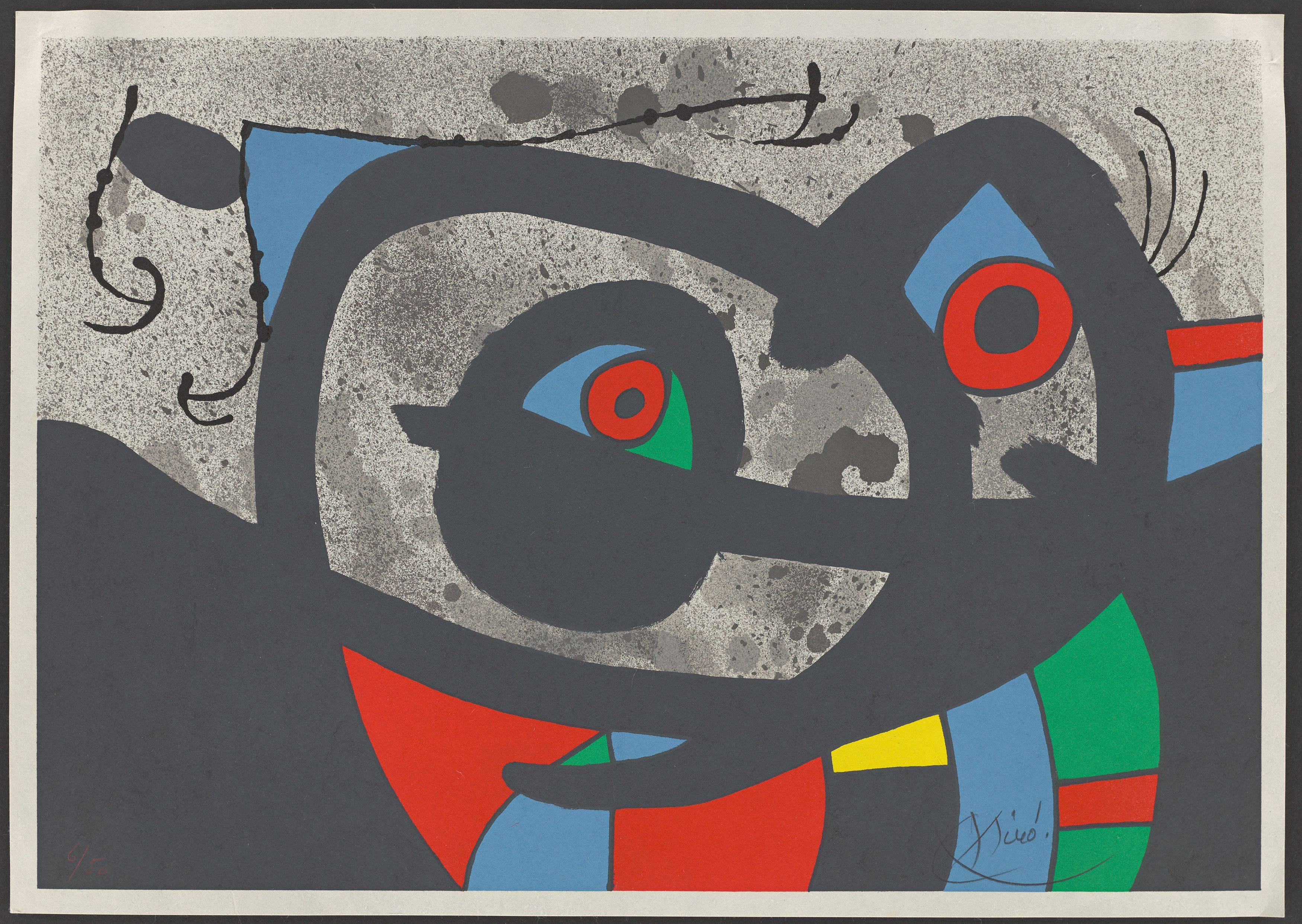 Auf diesem Bild ist das folgende Kunstwerk zu sehen: Joan Miró. Aus: „Le Lézard Aux Plumes d'Or“. 1971.