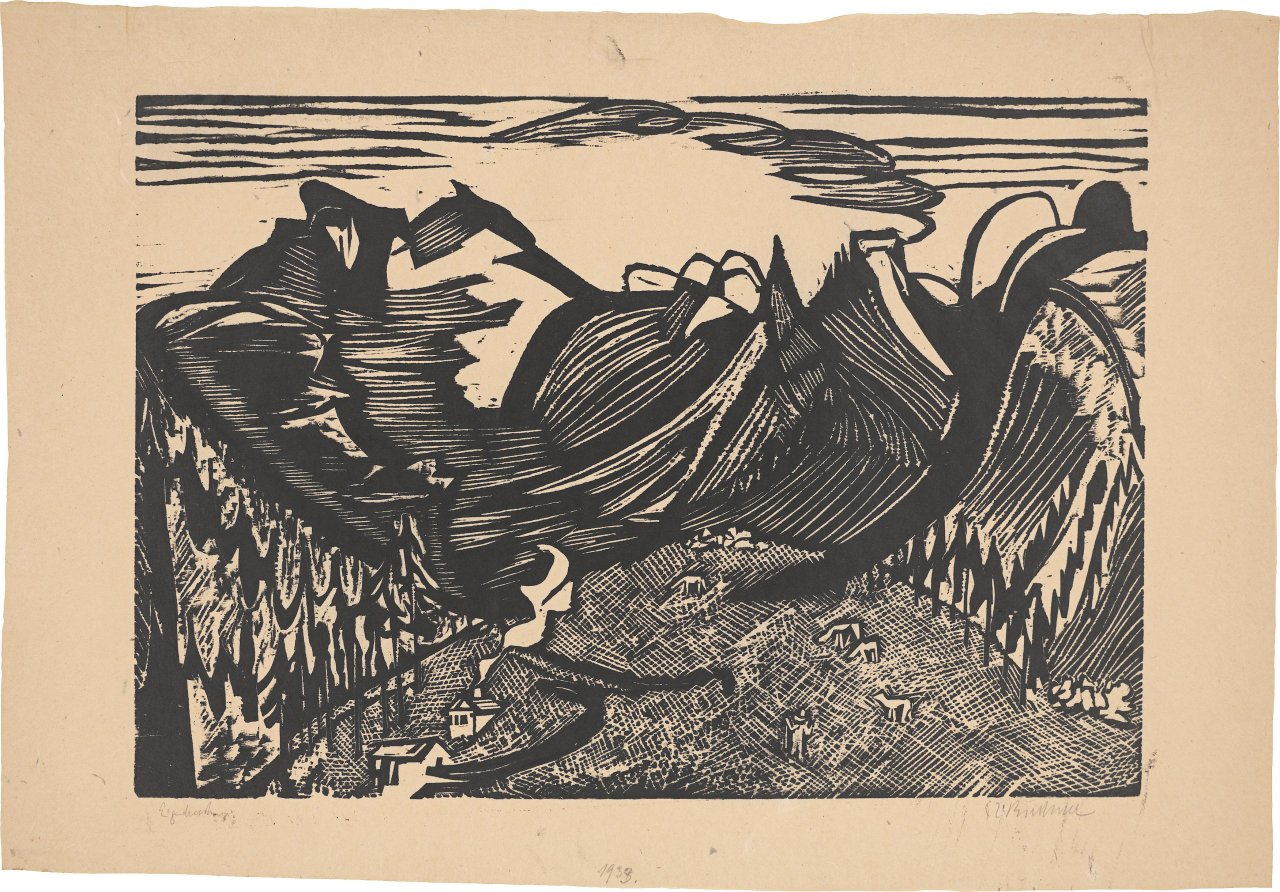 This picture shows the following artwork: Ernst Ludwig Kirchner. ”Berglandschaft mit Alp”. 1933.