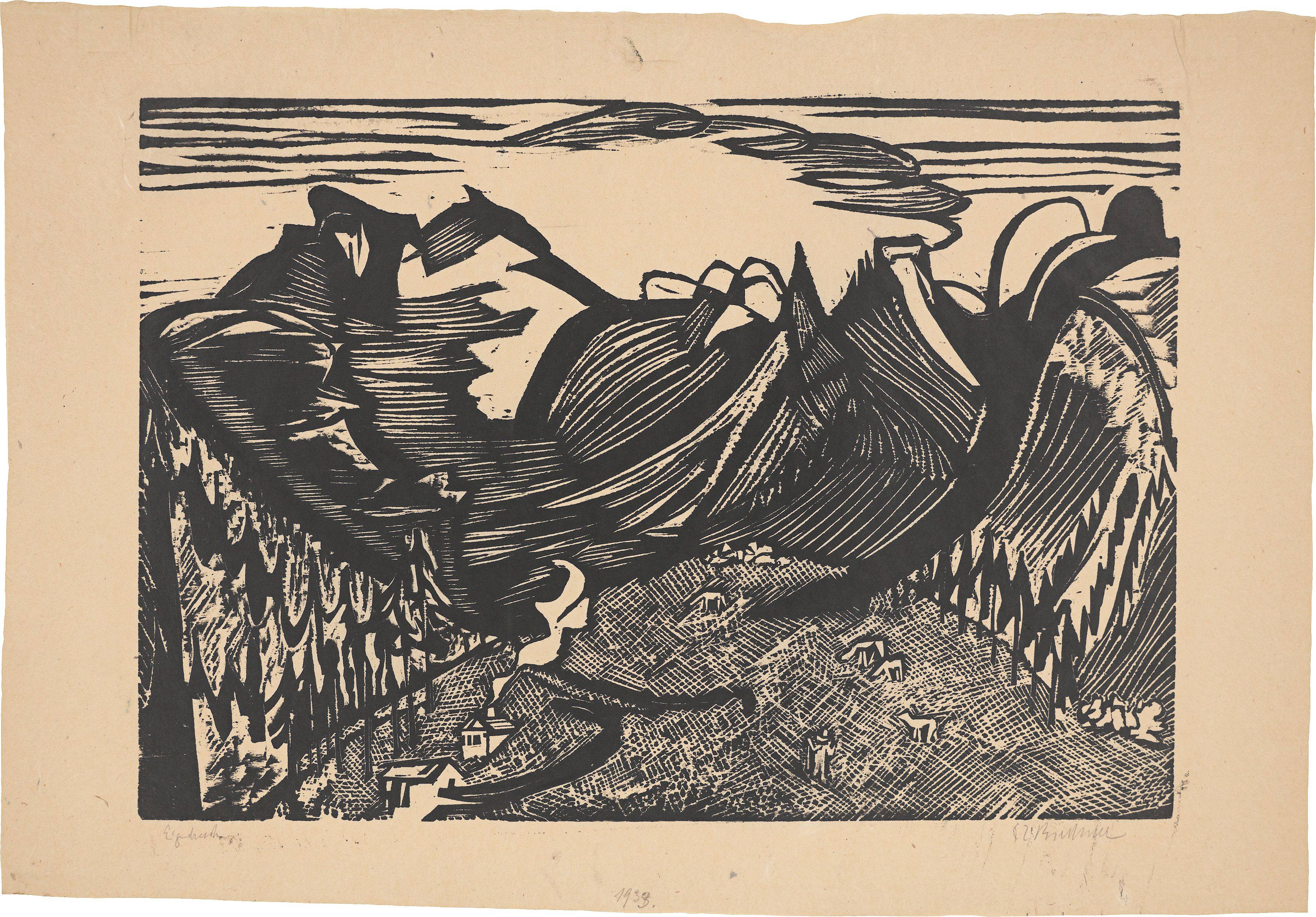 This picture shows the following artwork: Ernst Ludwig Kirchner. ”Berglandschaft mit Alp”. 1933.