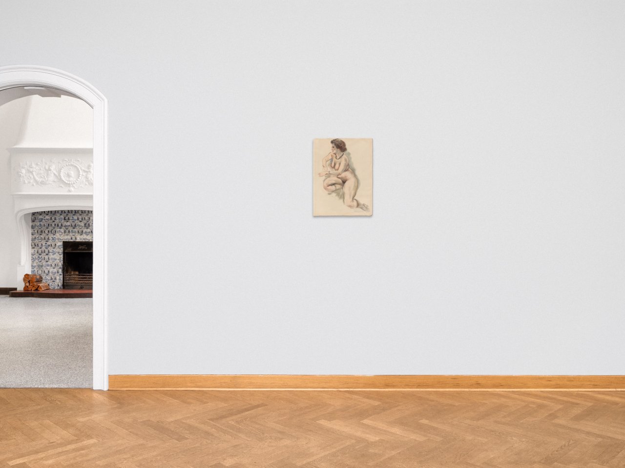 This picture shows the following artwork: George Grosz. ”Kneeling female nude”. Circa 1945.