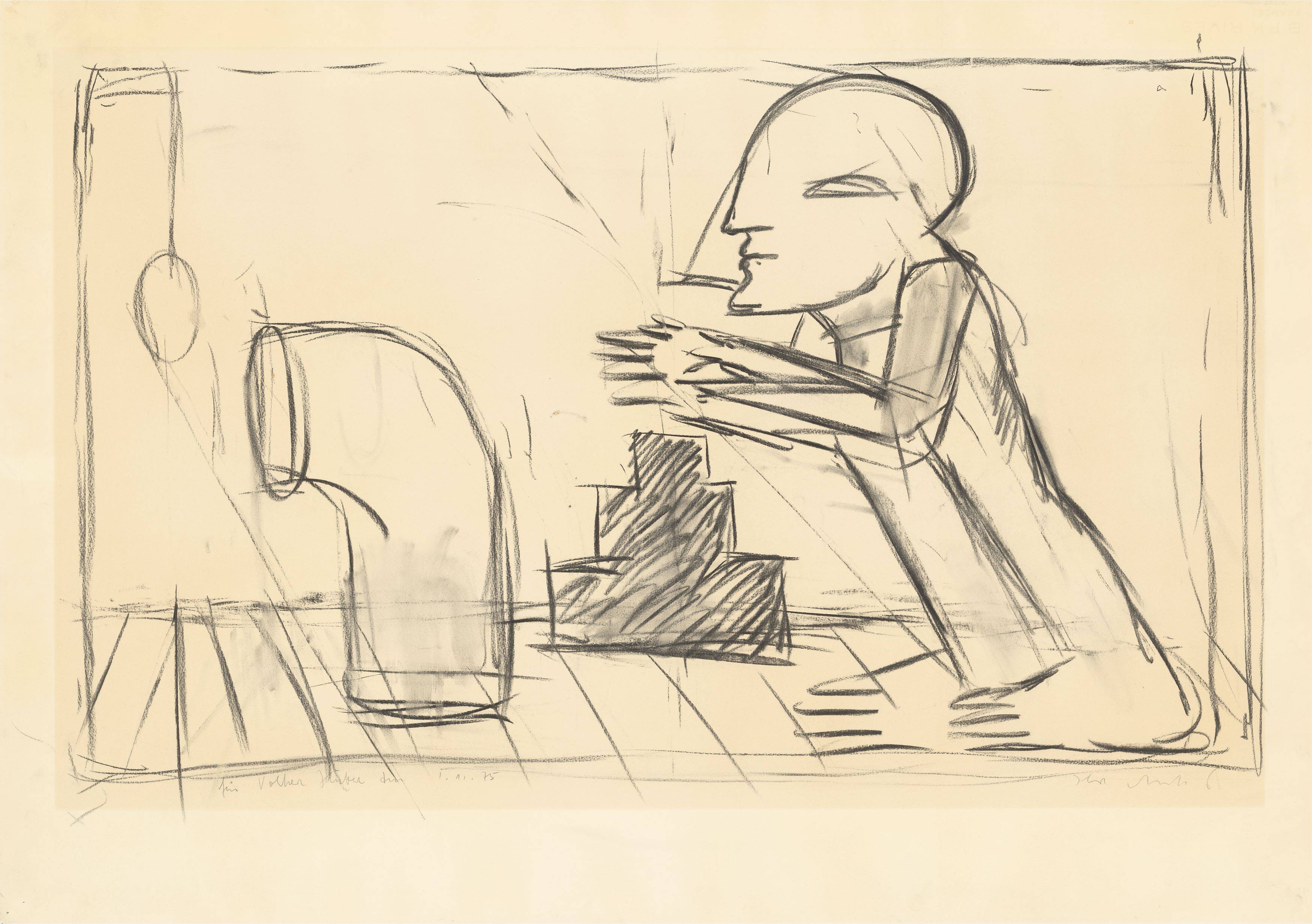 Auf diesem Bild ist das folgende Kunstwerk zu sehen: Horst Antes. „Das Ei des Piero della Francesca“. 1974/75.