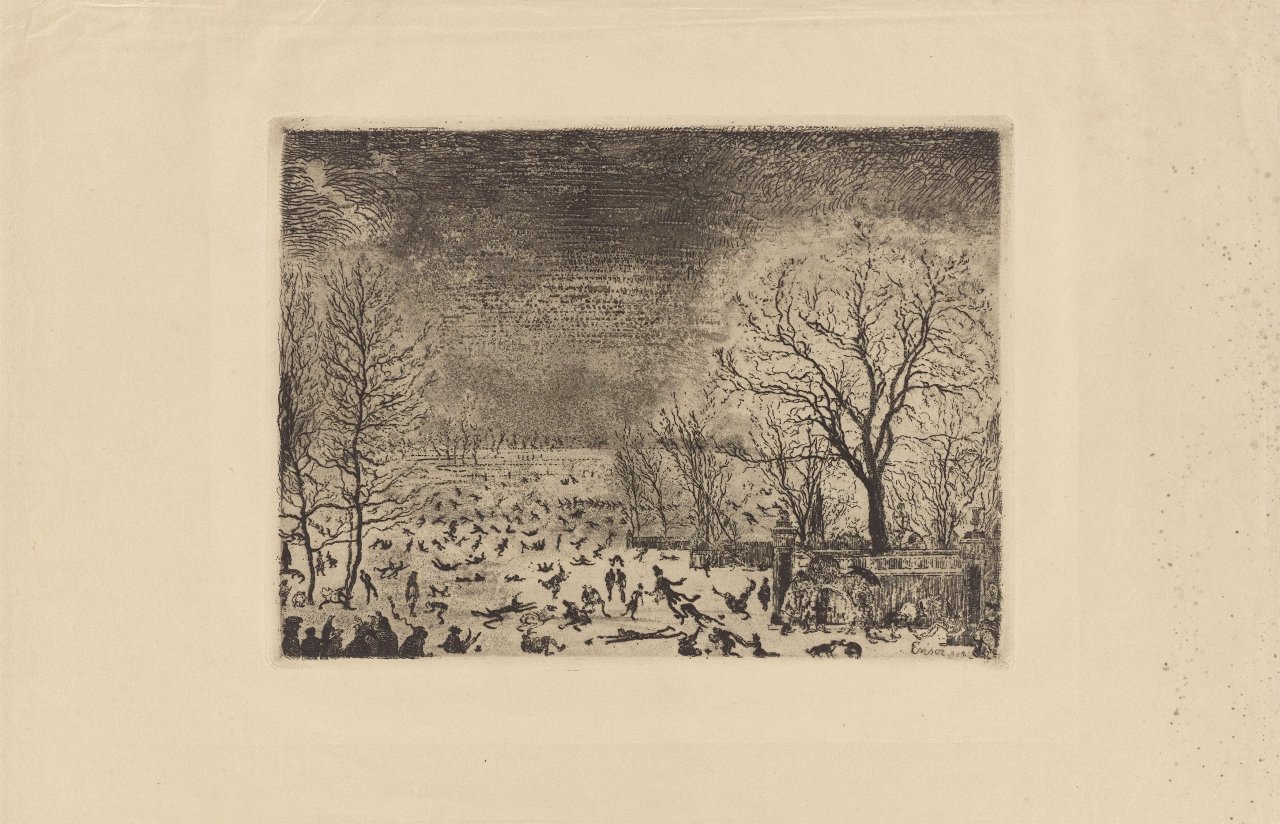 This picture shows the following artwork: James Ensor. ”Les patineurs”. 1889.