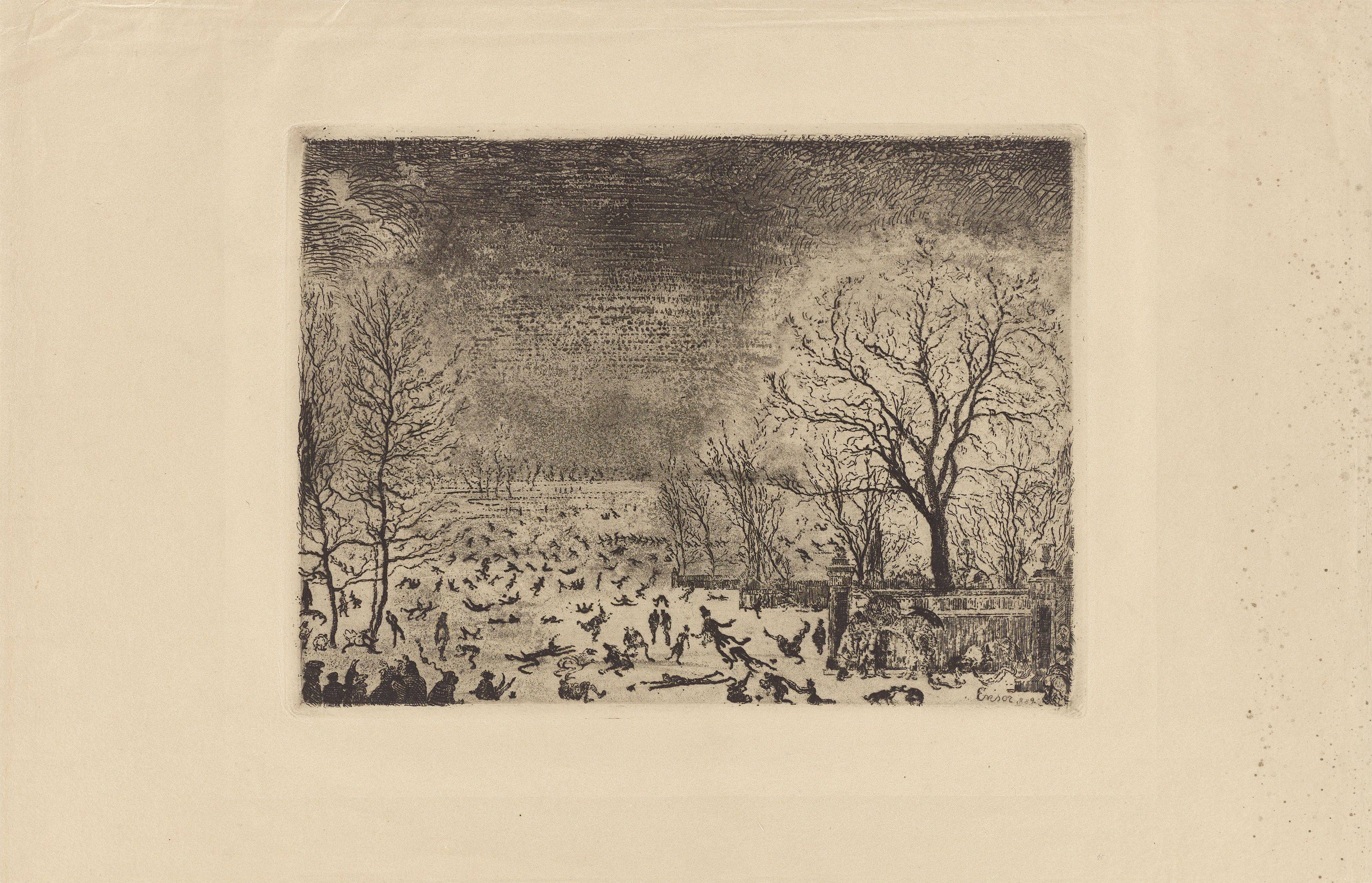 This picture shows the following artwork: James Ensor. ”Les patineurs”. 1889.