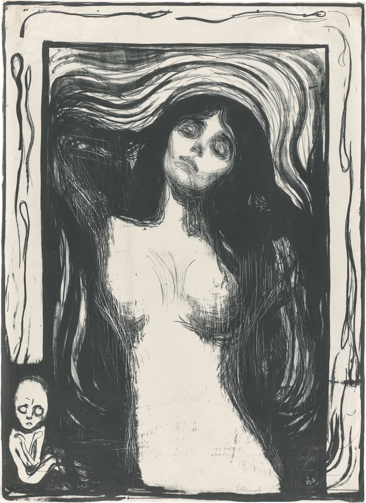 This picture shows the following artwork: Edvard Munch. ”Madonna”. 1895.