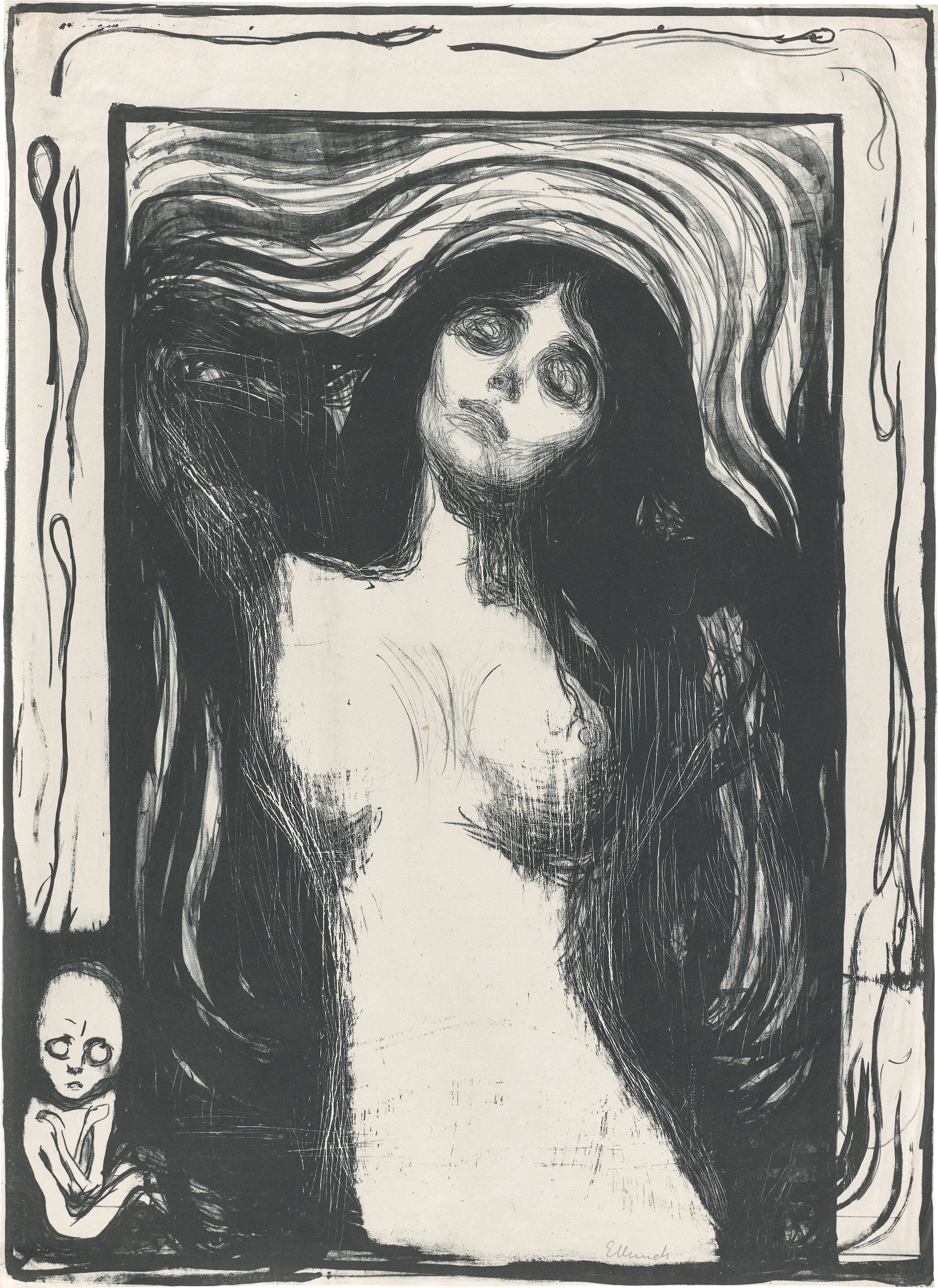 This picture shows the following artwork: Edvard Munch. ”Madonna”. 1895.