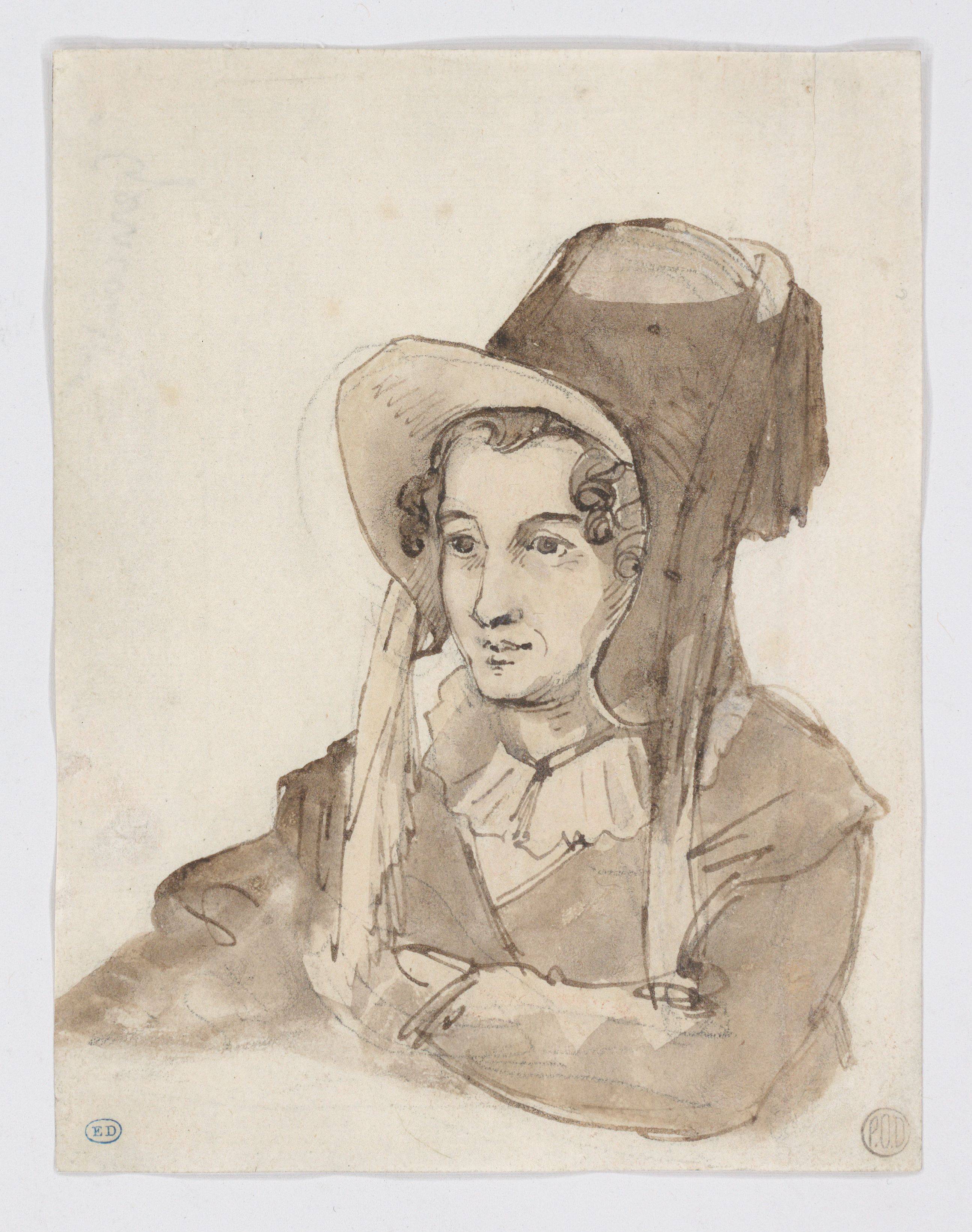 Auf diesem Bild ist das folgende Kunstwerk zu sehen: Théodore Géricault. „Étude de femme au grand chapeau“ (Studie einer jungen Frau mit Hut).