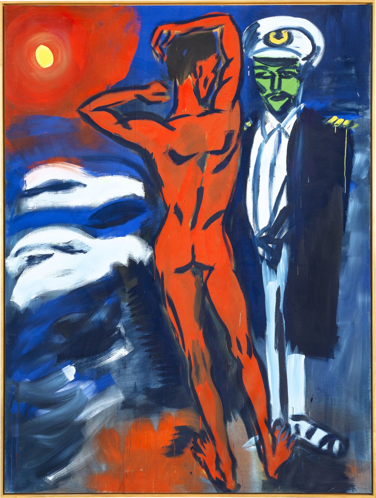 Auf diesem Bild ist das folgende Kunstwerk zu sehen: Rainer Fetting. „Querelle. Hommage à Faßbinder“. 1982.