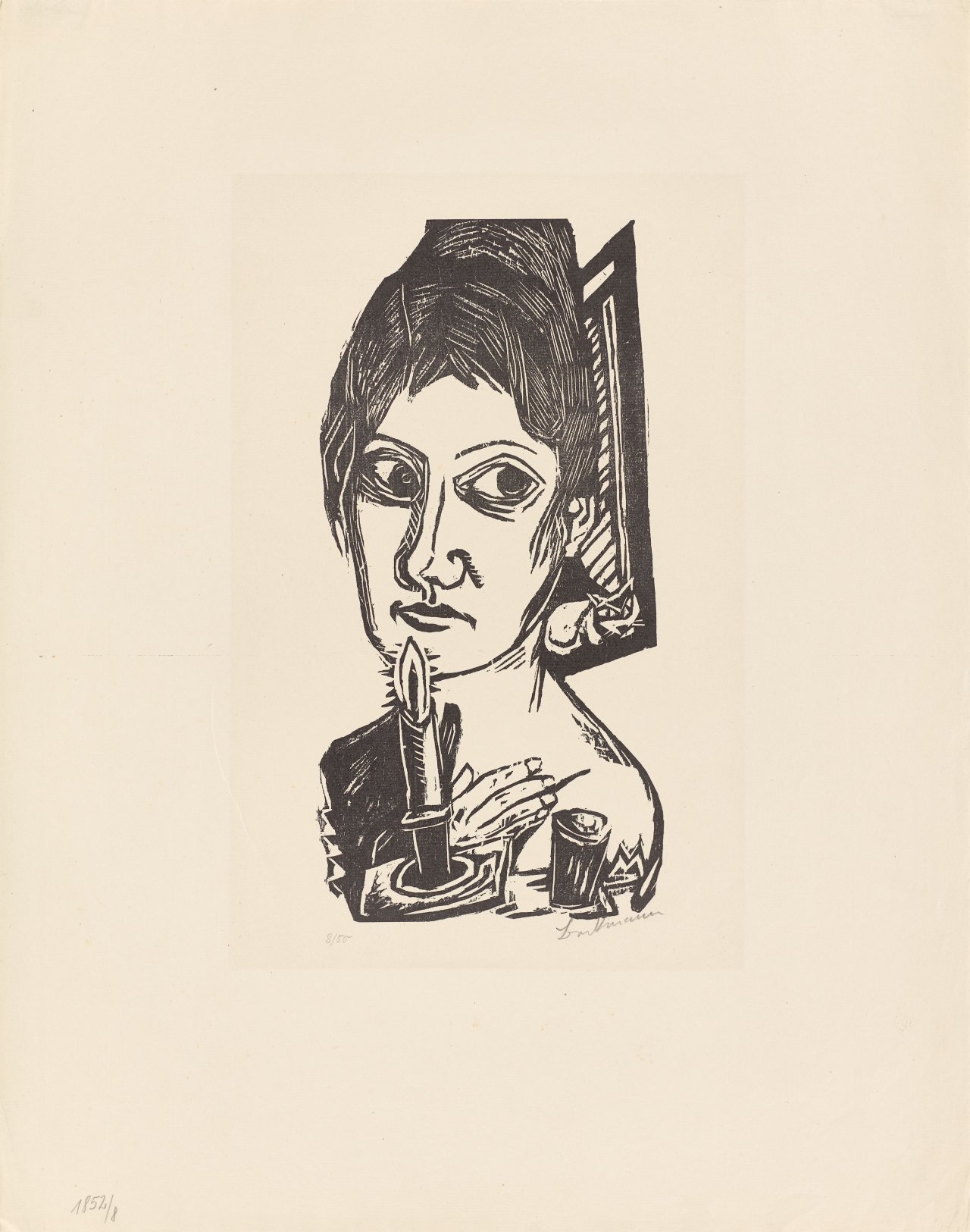 Auf diesem Bild ist das folgende Kunstwerk zu sehen: Max Beckmann. „Frau mit Kerze“. 1920.
