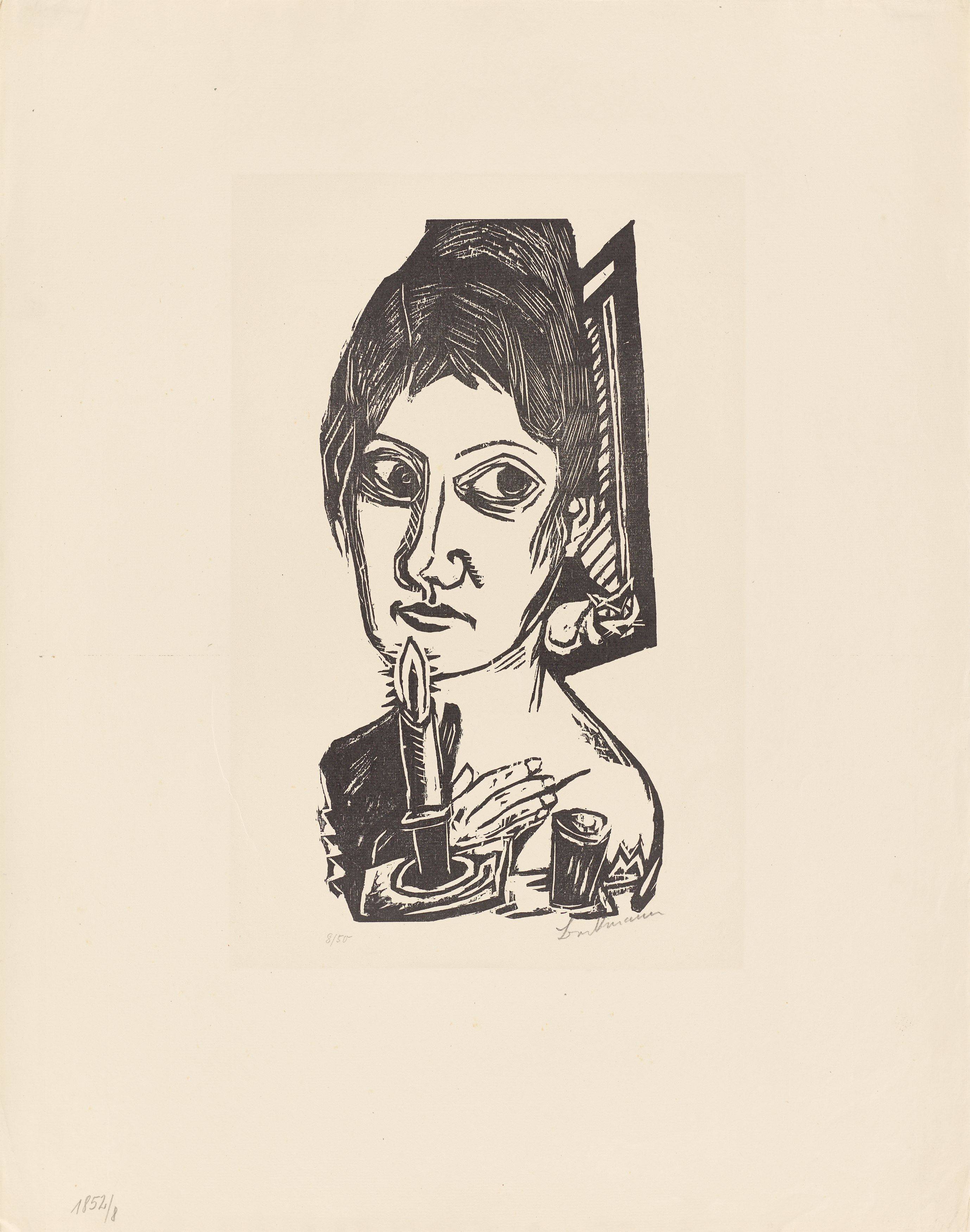 Auf diesem Bild ist das folgende Kunstwerk zu sehen: Max Beckmann. „Frau mit Kerze“. 1920.