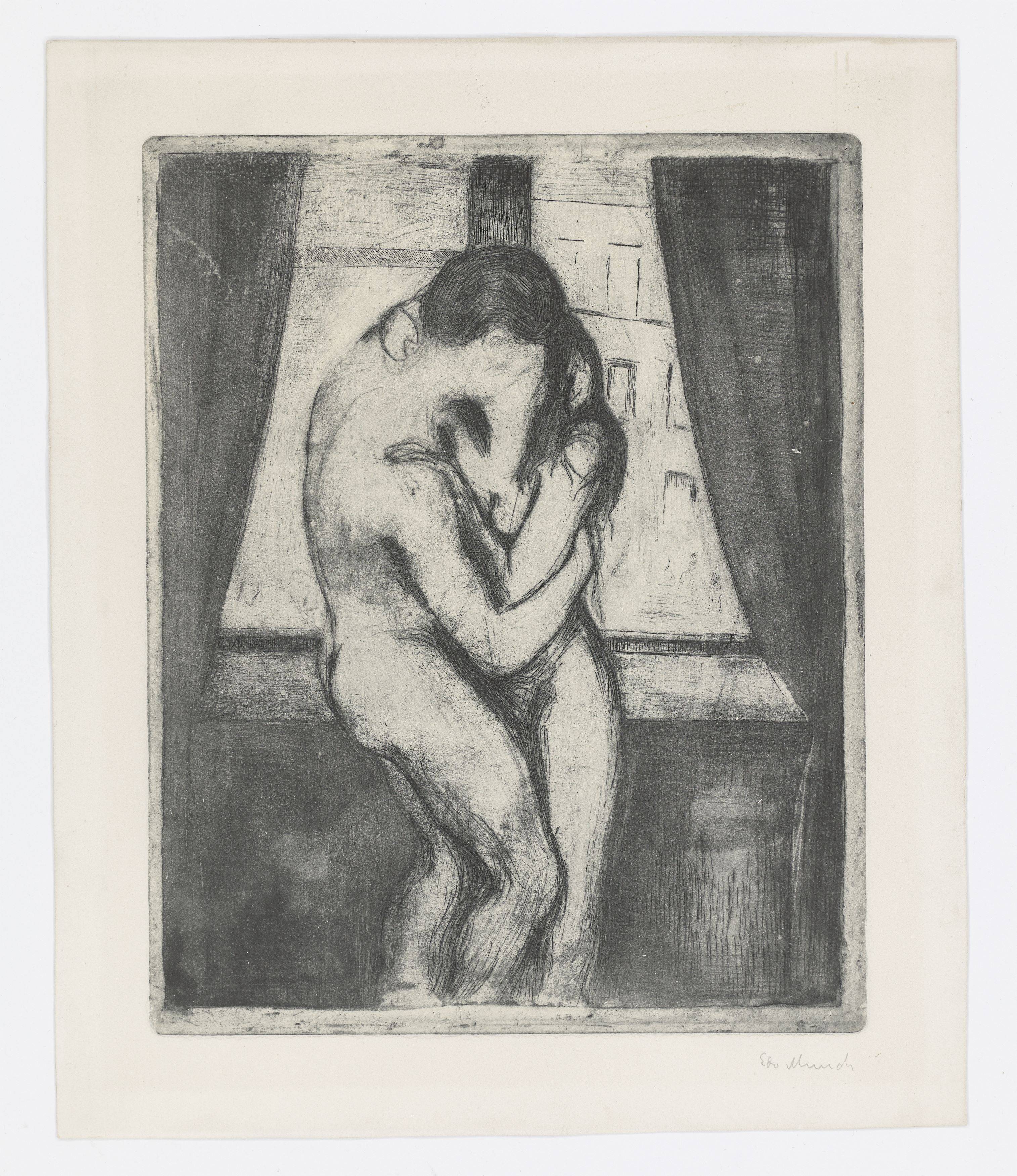 This picture shows the following artwork: Edvard Munch. ”Der Kuss”. 1895.