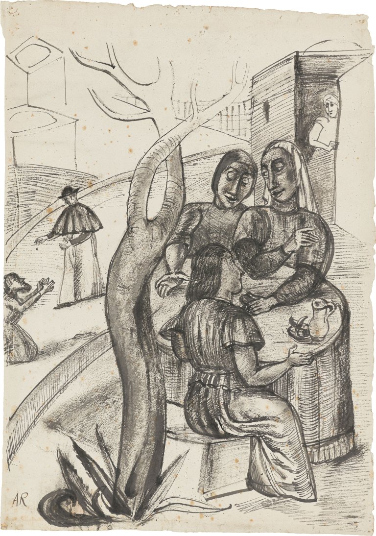 Auf diesem Bild ist das folgende Kunstwerk zu sehen: „Dorfszene, Positano“. Um 1922/25.