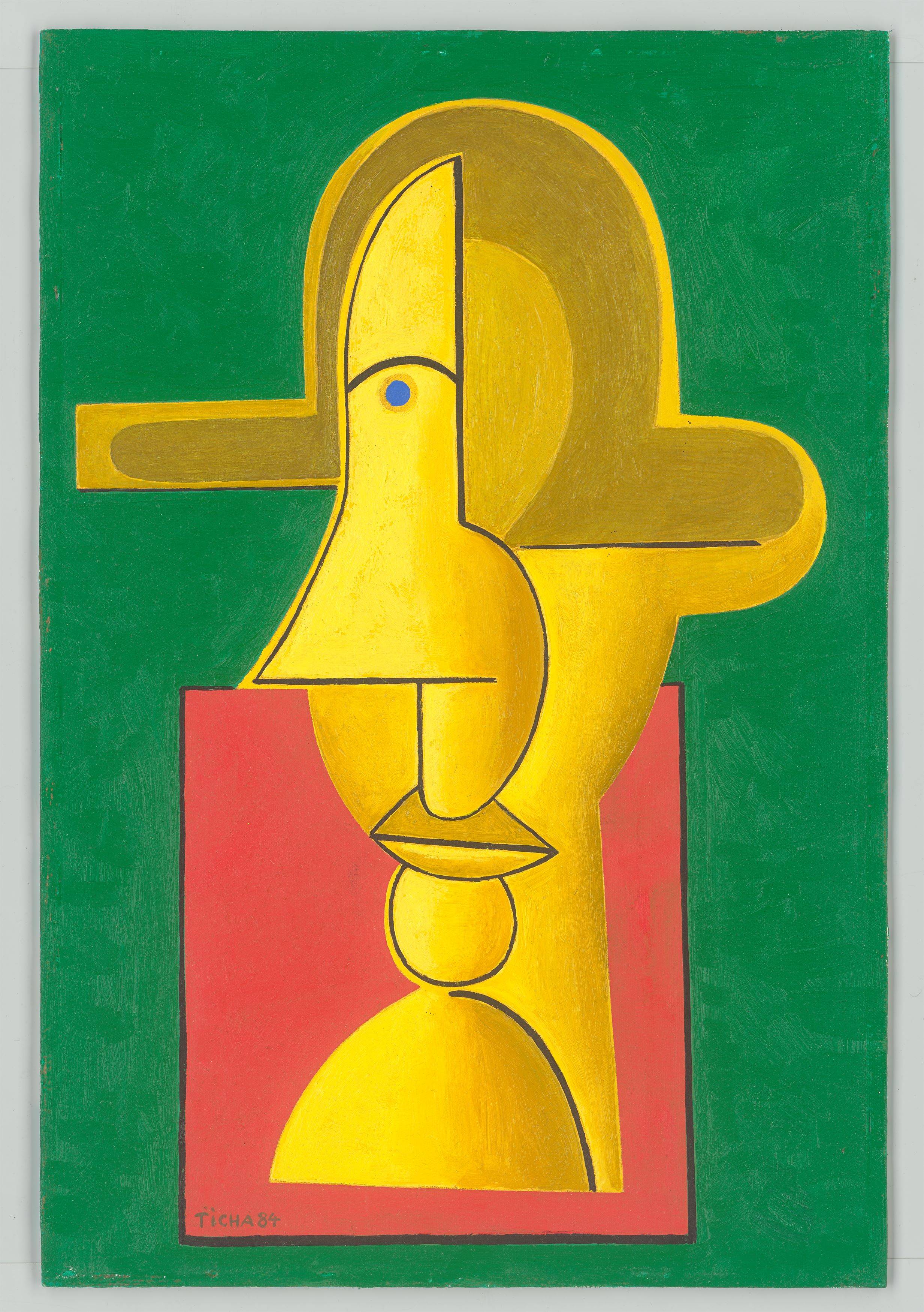This picture shows the following artwork: Hans Ticha. ”Frau mit Hut”. 1984.