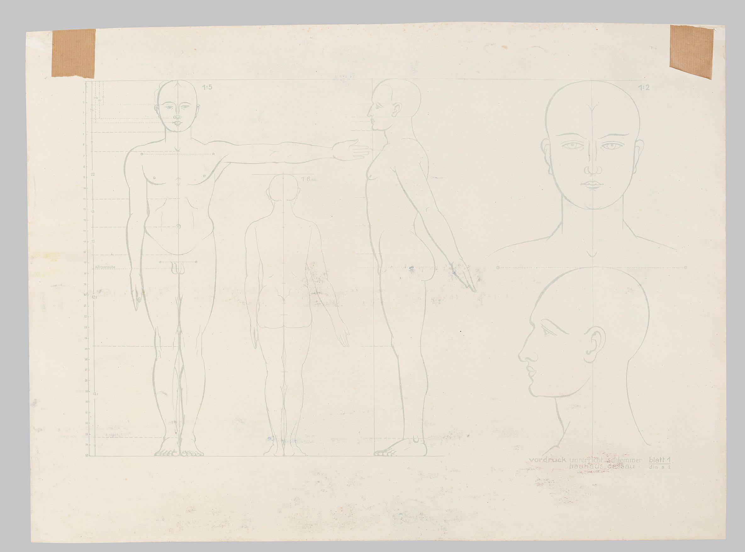 Auf diesem Bild ist das folgende Kunstwerk zu sehen: Oskar Schlemmer. „Freundesgruppe mit Tisch und Vase“. 1935.