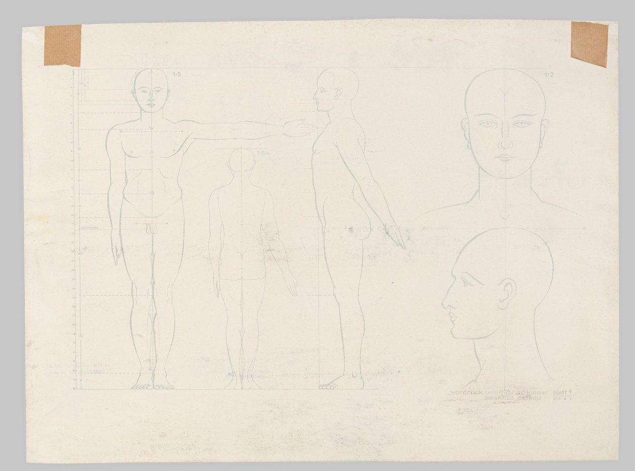 Auf diesem Bild ist das folgende Kunstwerk zu sehen: Oskar Schlemmer. „Freundesgruppe mit Tisch und Vase“. 1935.