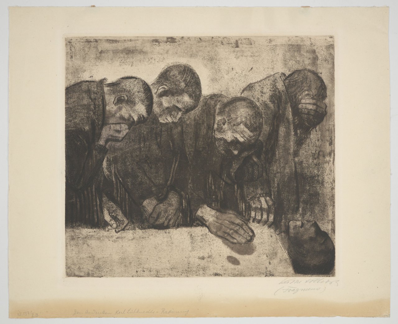This picture shows the following artwork: Käthe Kollwitz. ”Die vier Trauernden” (”Gedenkblatt für Karl Liebknecht”). 1919.