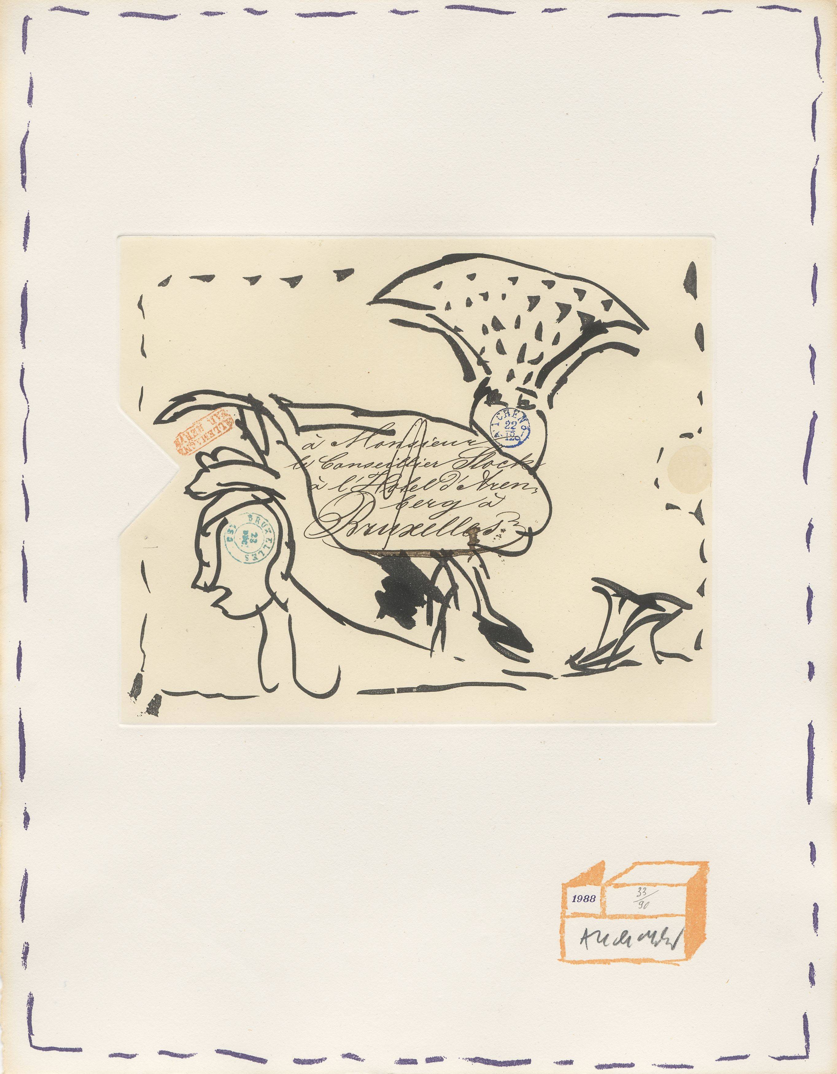 This picture shows the following artwork: Pierre Alechinsky. ”Eugène lonesco – Chaque Matin”. 1988.