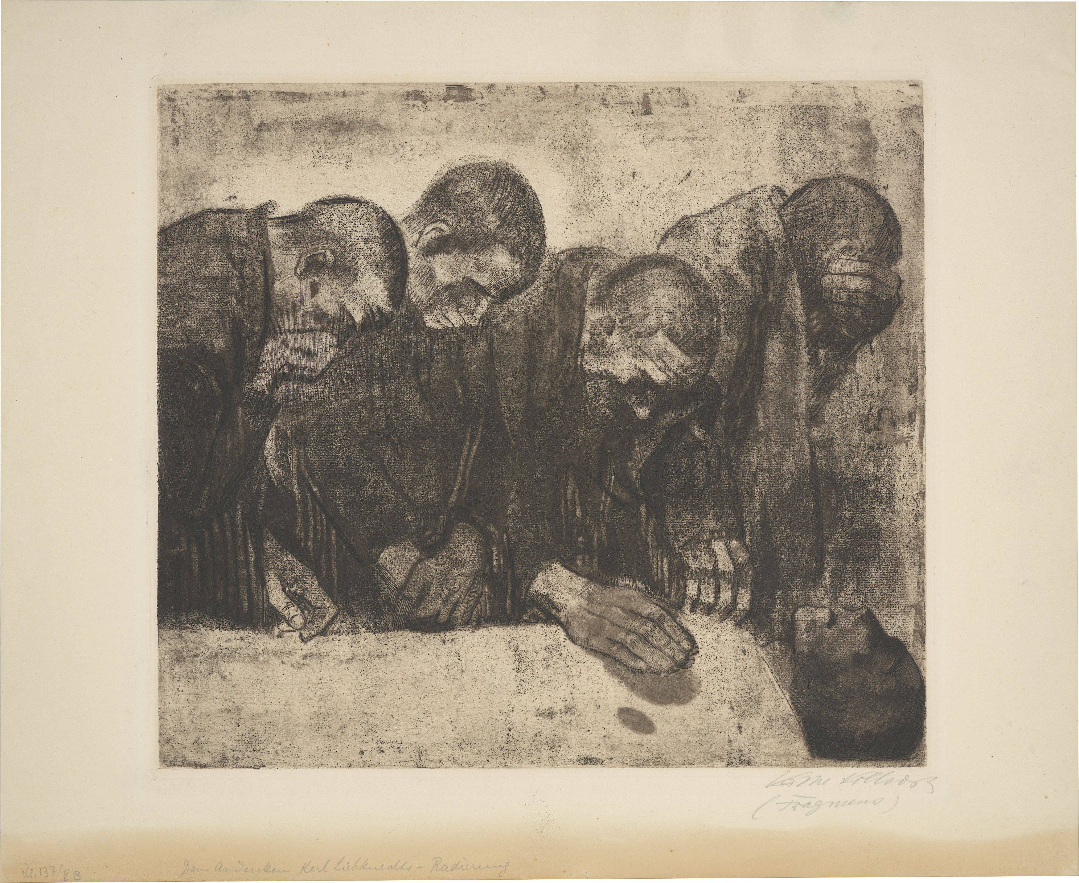 This picture shows the following artwork: Käthe Kollwitz. ”Die vier Trauernden” (”Gedenkblatt für Karl Liebknecht”). 1919.