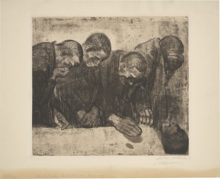 This picture shows the following artwork: Käthe Kollwitz. ”Die vier Trauernden” (”Gedenkblatt für Karl Liebknecht”). 1919.