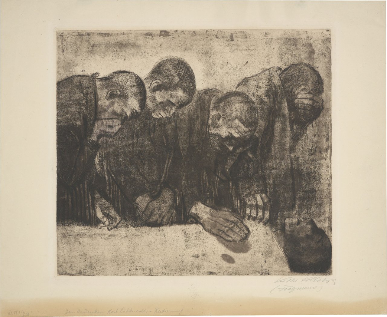 This picture shows the following artwork: Käthe Kollwitz. ”Die vier Trauernden” (”Gedenkblatt für Karl Liebknecht”). 1919.