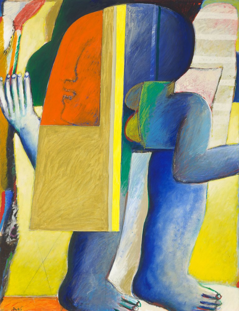 Auf diesem Bild ist das folgende Kunstwerk zu sehen: Horst Antes. „Rot im blauen Mann“. 1965.