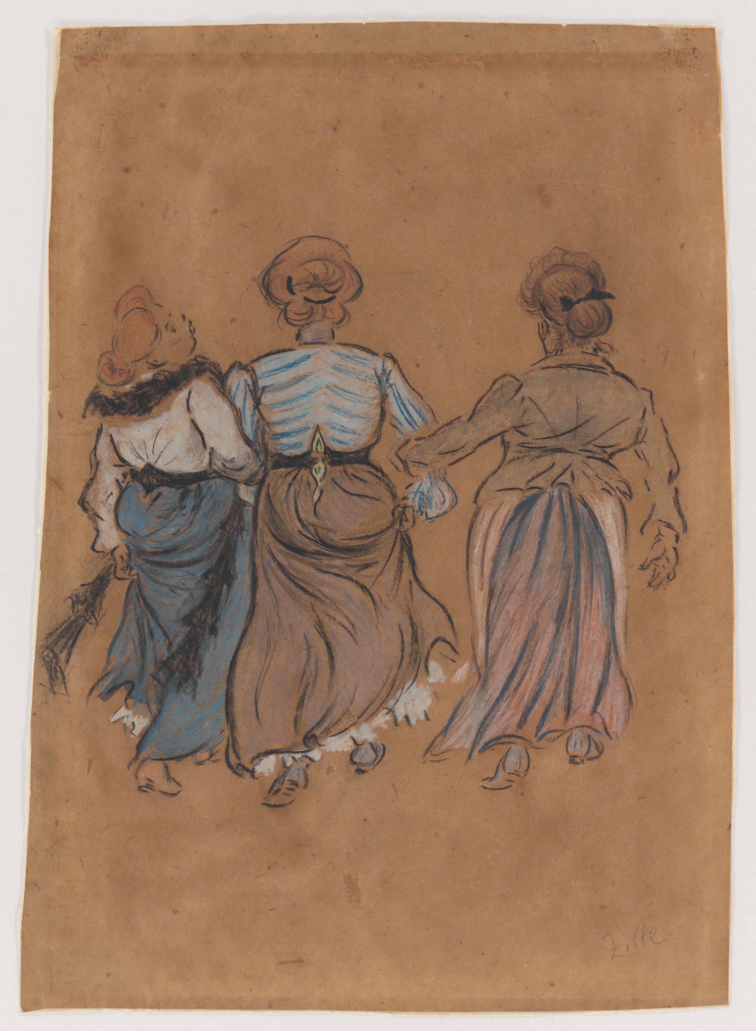 This picture shows the following artwork: Heinrich Zille. Three women in reverse view. Circa 1905–10.