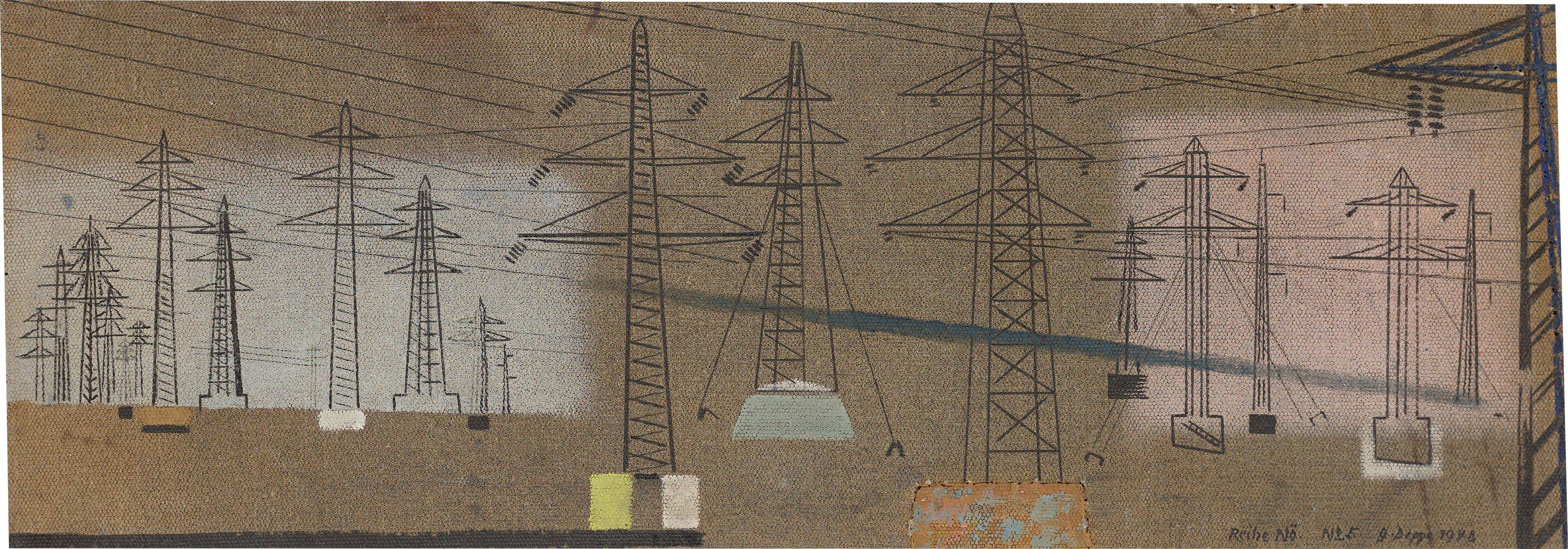 Auf diesem Bild ist das folgende Kunstwerk zu sehen: Gustav Deppe. „Reihe Nö. No 5“ (Dunkles Mastenfeld). 1948.