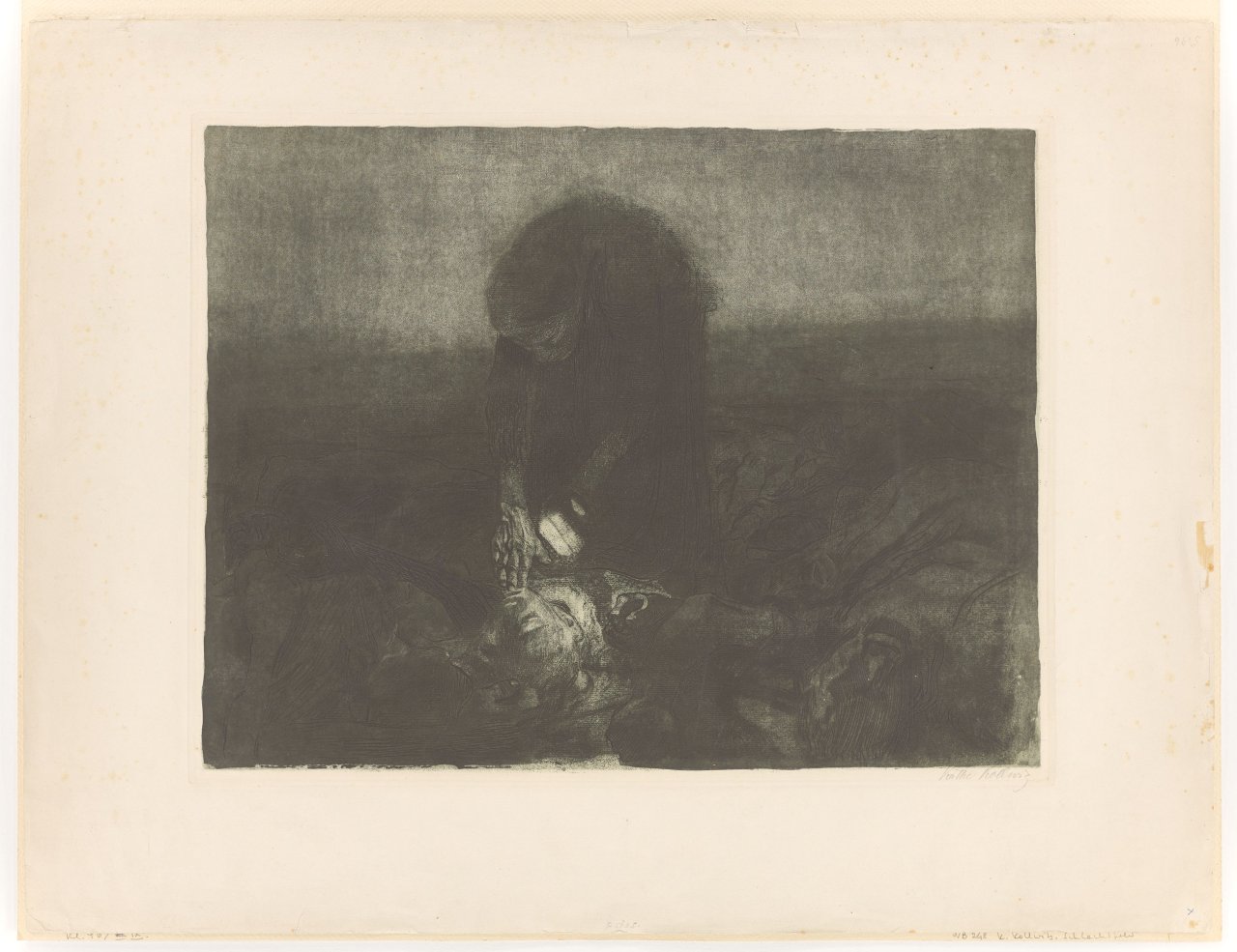 Auf diesem Bild ist das folgende Kunstwerk zu sehen: Käthe Kollwitz. „Schlachtfeld“. 1907/08.
