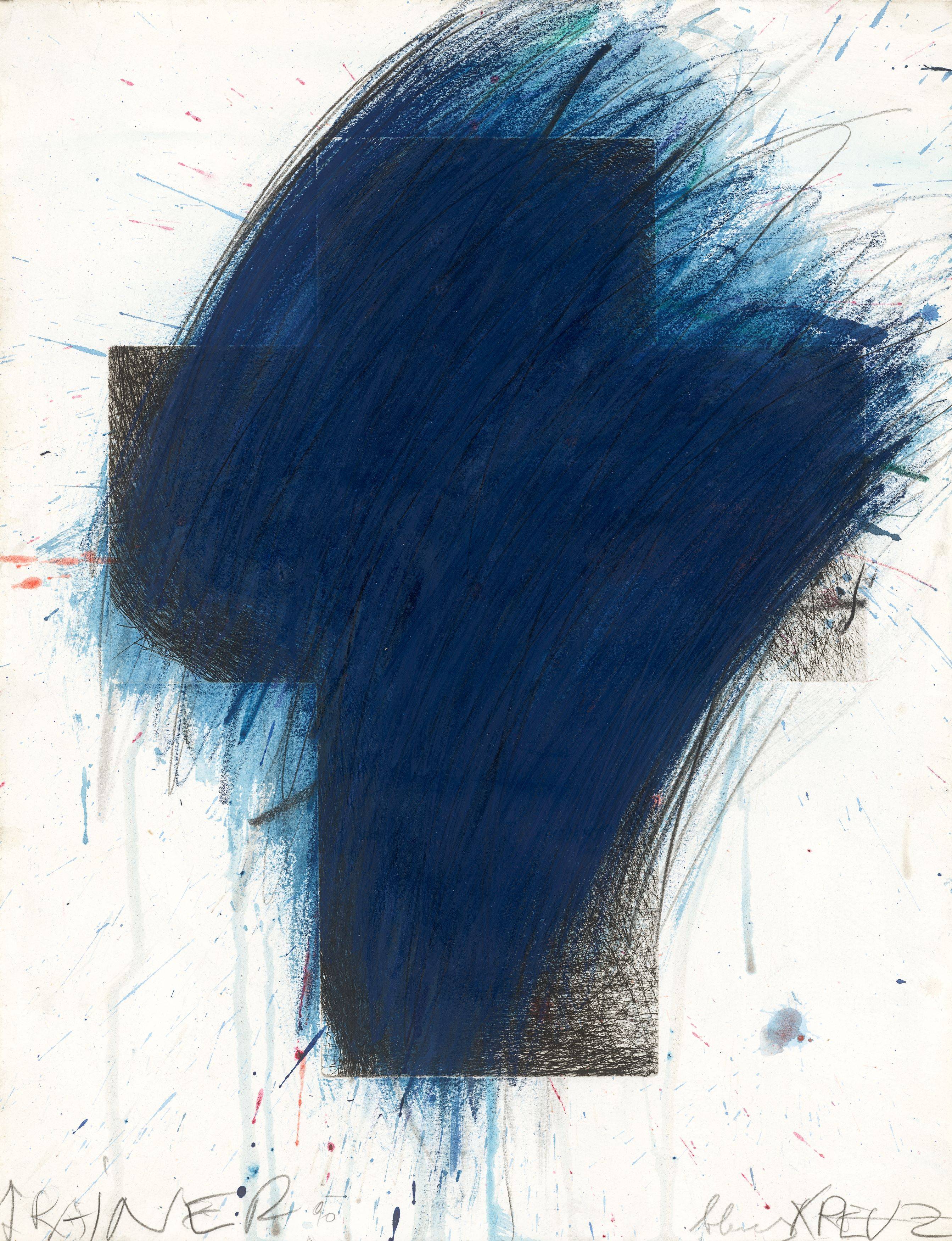 Auf diesem Bild ist das folgende Kunstwerk zu sehen: Arnulf Rainer. „blaues KREUZ“. 1990.