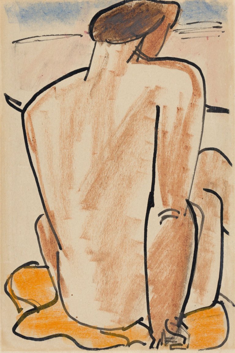 This picture shows the following artwork: Karl Schmidt-Rottluff. ”Sitzender Rückenakt am Strand”. 1923/24.