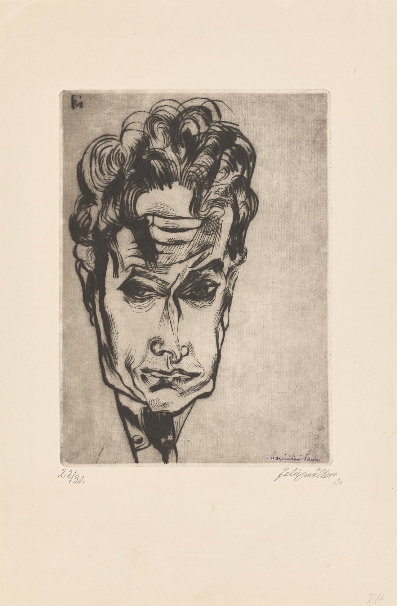 Auf diesem Bild ist das folgende Kunstwerk zu sehen: Conrad Felixmüller. „Bildnis Maximilian Harden“. 1921.