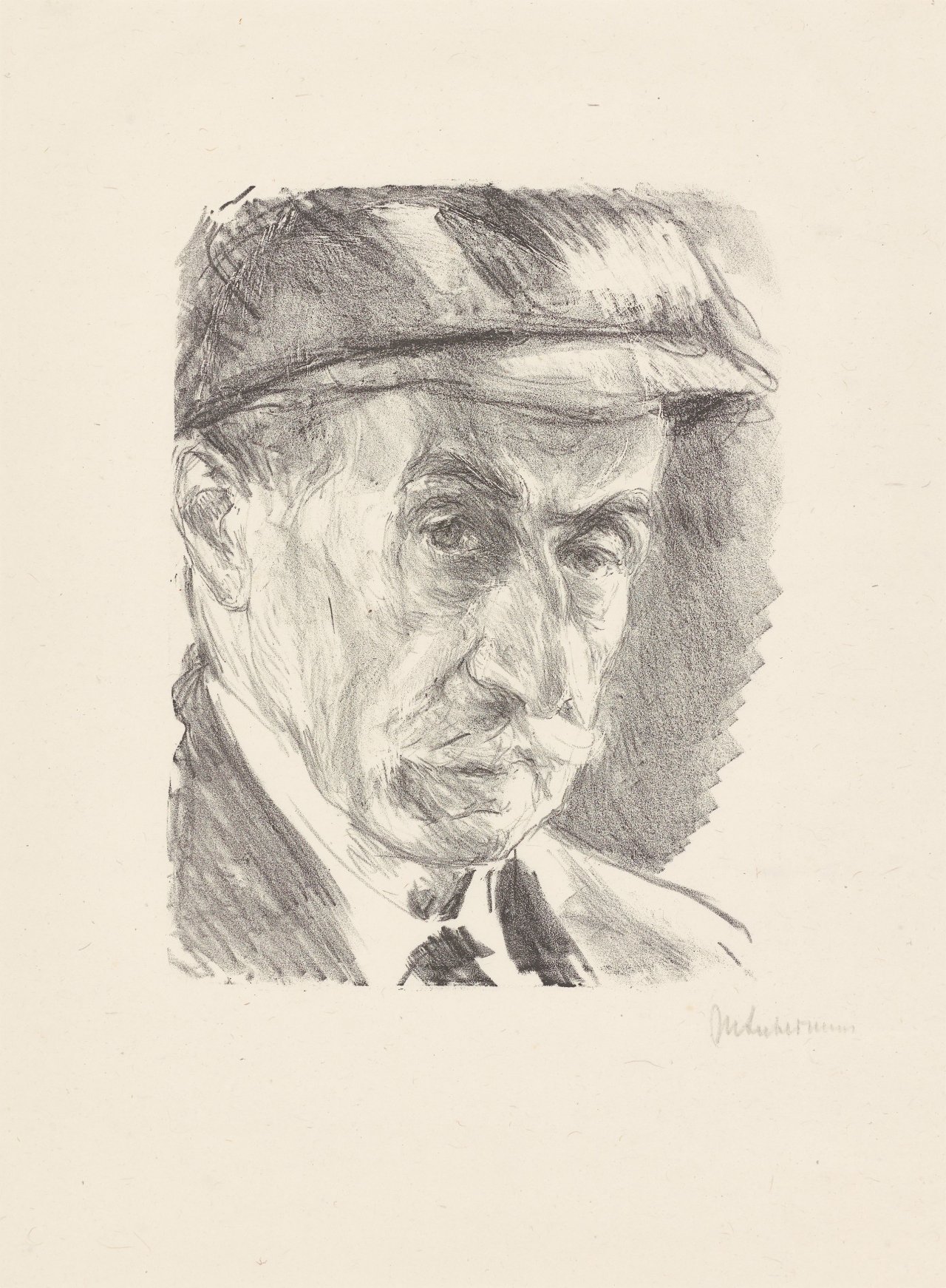 Auf diesem Bild ist das folgende Kunstwerk zu sehen: Max Liebermann. „Selbstbildnis mit Mütze“. 1927.