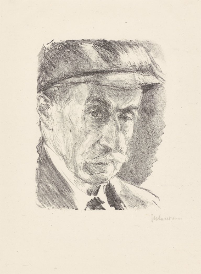 Auf diesem Bild ist das folgende Kunstwerk zu sehen: Max Liebermann. „Selbstbildnis mit Mütze“. 1927.