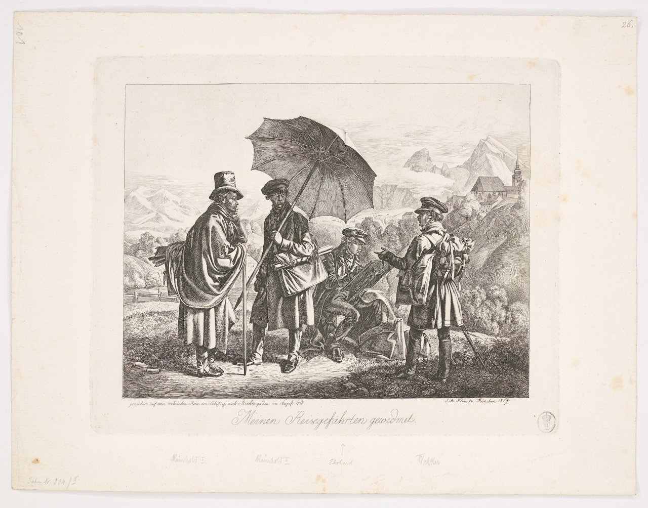 This picture shows the following artwork: Johann Adam Klein. ”Die Maler auf der Reise”. 1818/19.