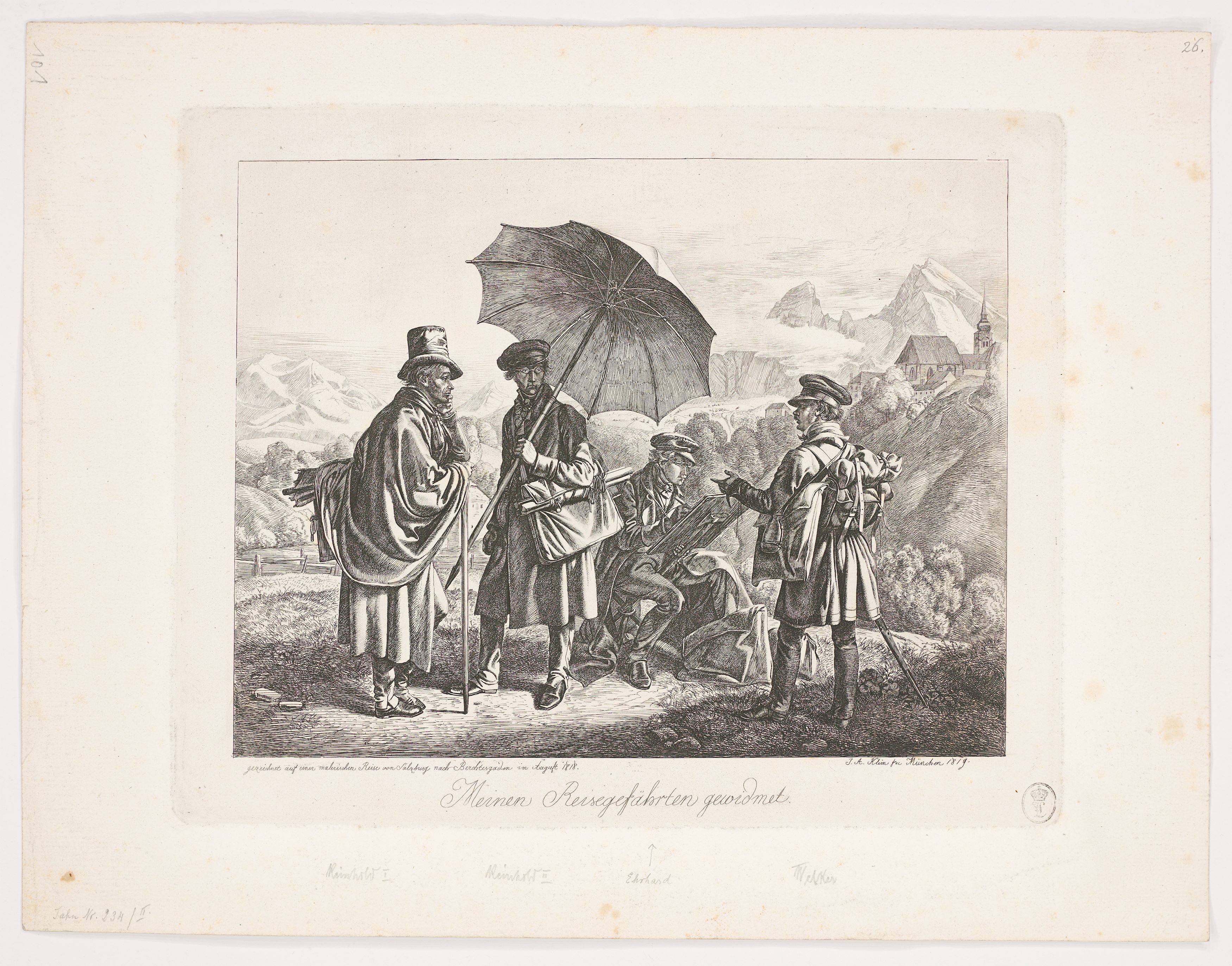 This picture shows the following artwork: Johann Adam Klein. ”Die Maler auf der Reise”. 1818/19.