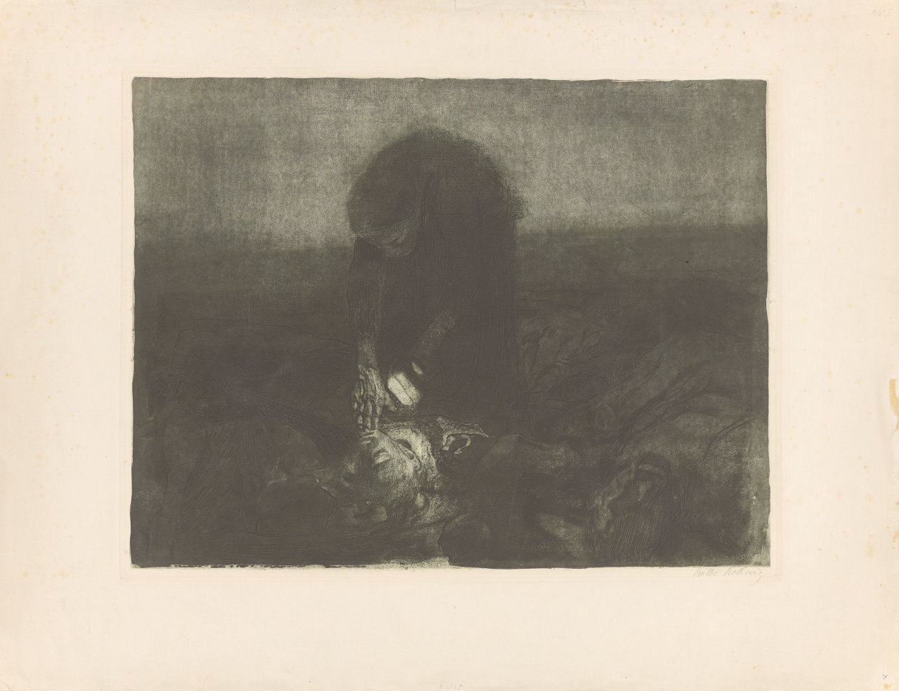 Auf diesem Bild ist das folgende Kunstwerk zu sehen: Käthe Kollwitz. „Schlachtfeld“. 1907/08.