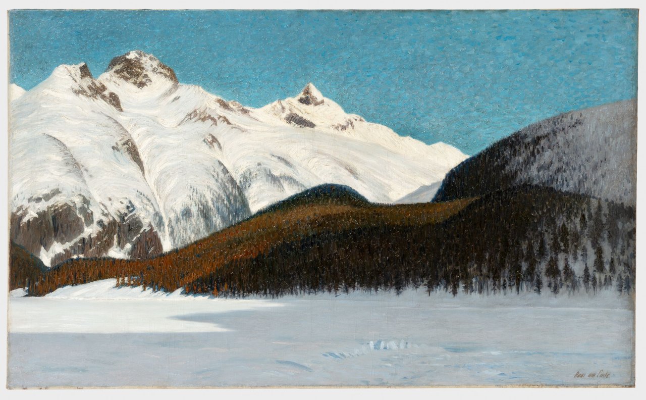 This picture shows the following artwork: Hans am Ende. View of the Winter Mountain Scenery from Lake St. Moritzer. Presumably 1910.