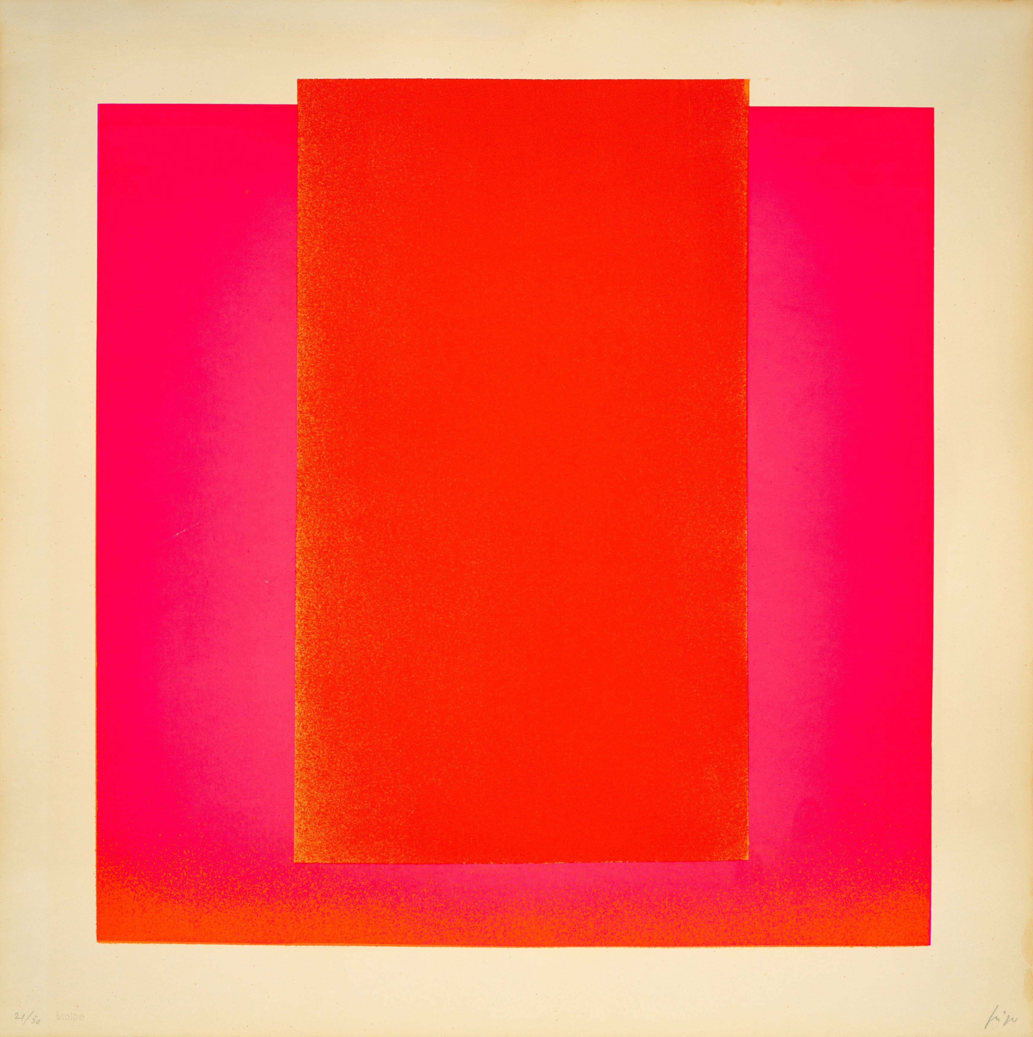 Auf diesem Bild ist das folgende Kunstwerk zu sehen: Rupprecht Geiger. „rot auf leuchtrot“. 1966.