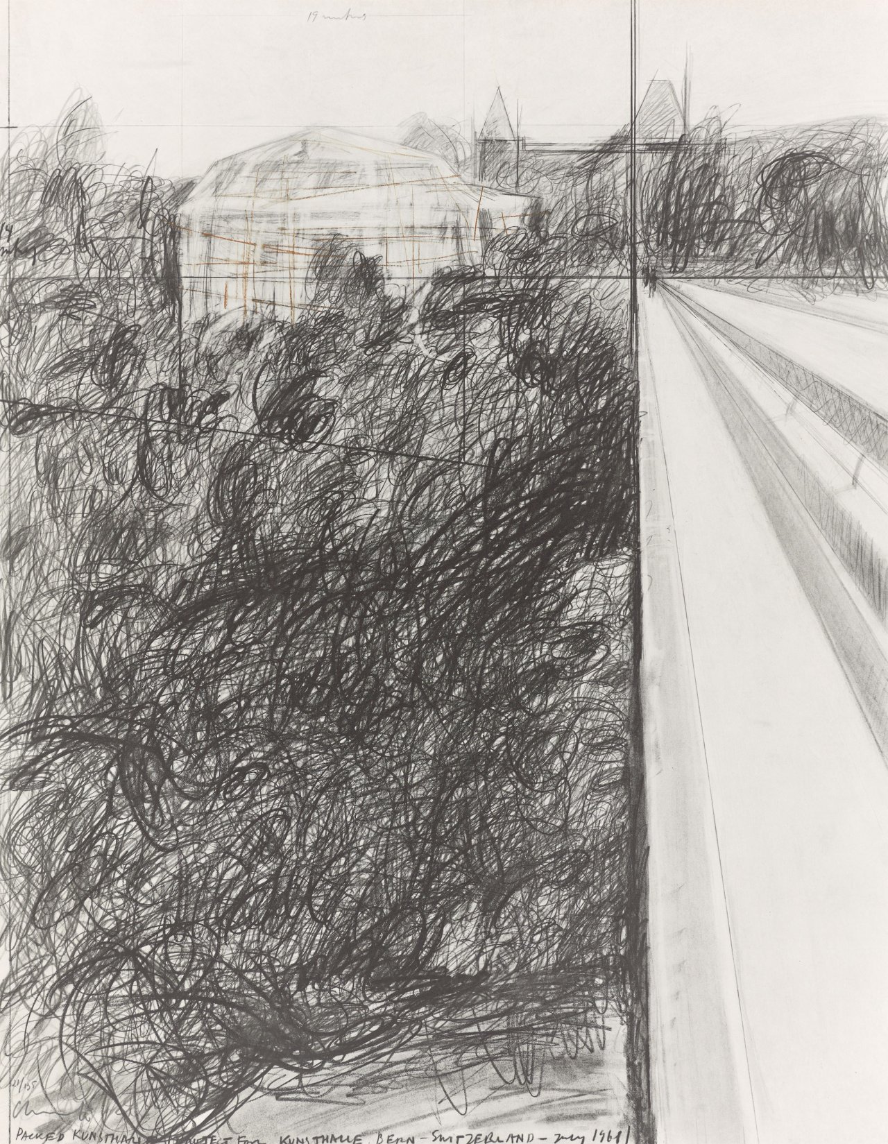 Auf diesem Bild ist das folgende Kunstwerk zu sehen:  Christo und Jeanne-Claude. „Packed Kunsthalle Bern, Project“. 1972.
