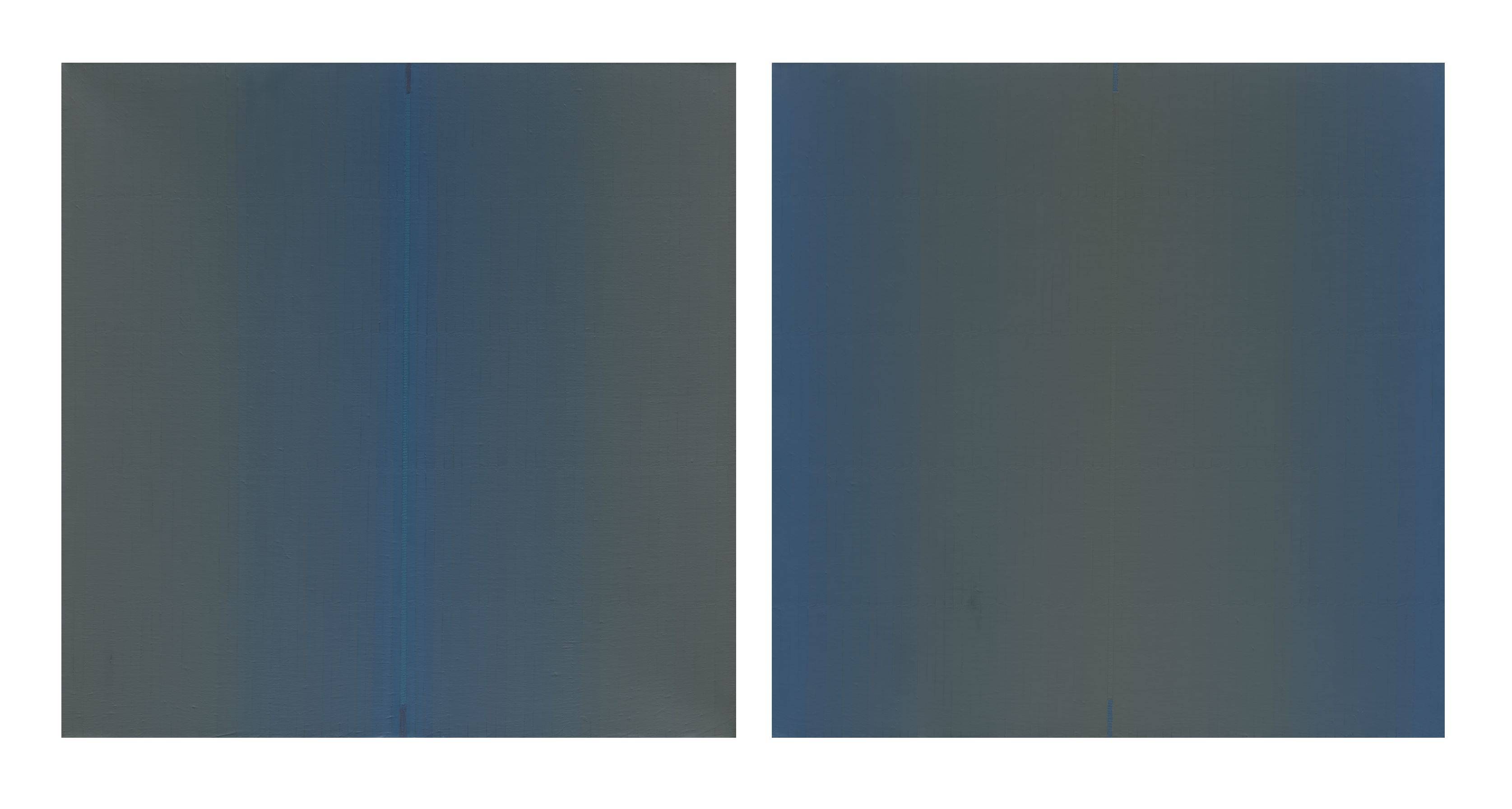 Auf diesem Bild ist das folgende Kunstwerk zu sehen: Johannes Geccelli. „MITTBLAU QUADRAT“ / „BLAURAND QUADRAT“. 1994.