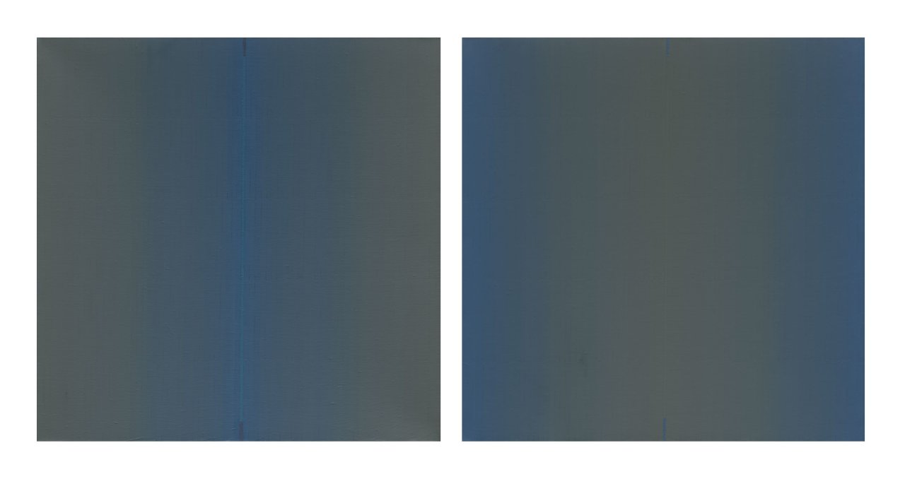 Auf diesem Bild ist das folgende Kunstwerk zu sehen: Johannes Geccelli. „MITTBLAU QUADRAT“ / „BLAURAND QUADRAT“. 1994.
