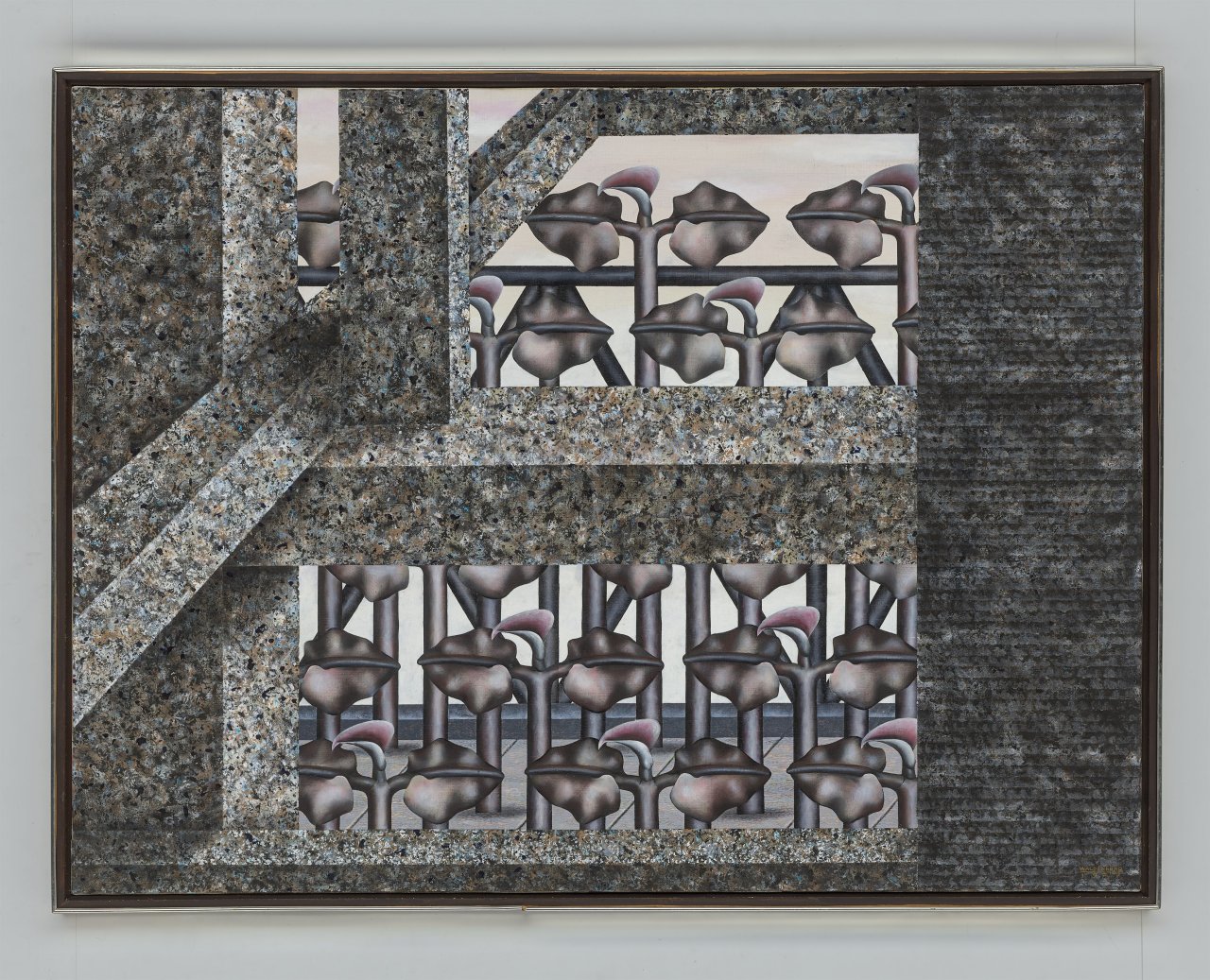 Auf diesem Bild ist das folgende Kunstwerk zu sehen: Hermann Waldenburg. „Plantage mit Blüten“ („Architektur und Vegetation“). 1977.