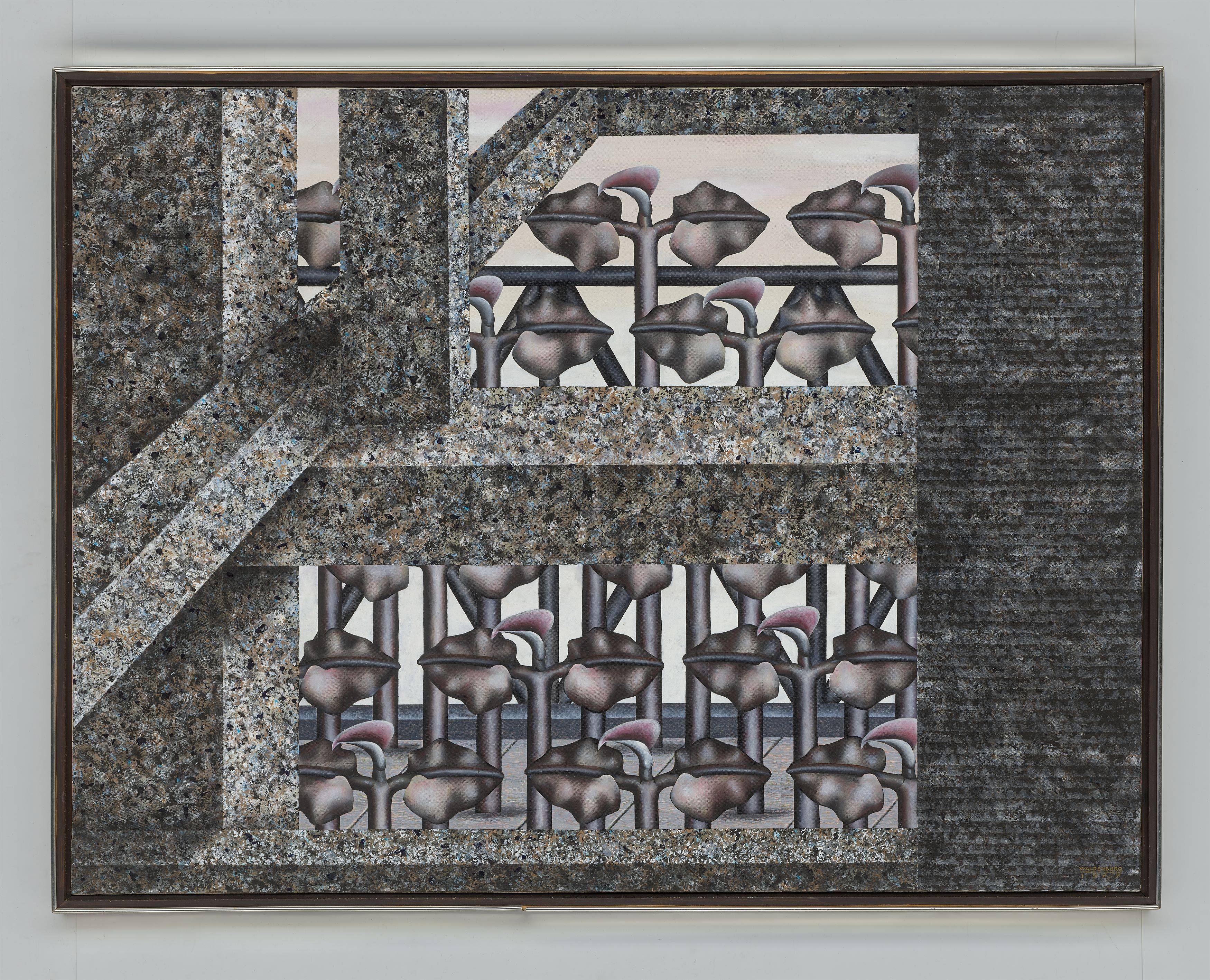 Auf diesem Bild ist das folgende Kunstwerk zu sehen: Hermann Waldenburg. „Plantage mit Blüten“ („Architektur und Vegetation“). 1977.