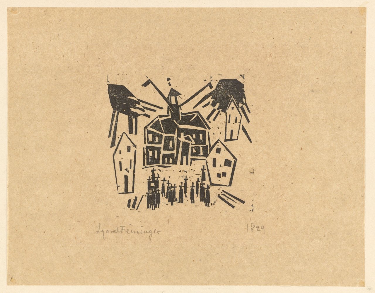 This picture shows the following artwork: Lyonel Feininger. ”Rathaus (mit einer Versammlung im Vordergrund)”. 1918.