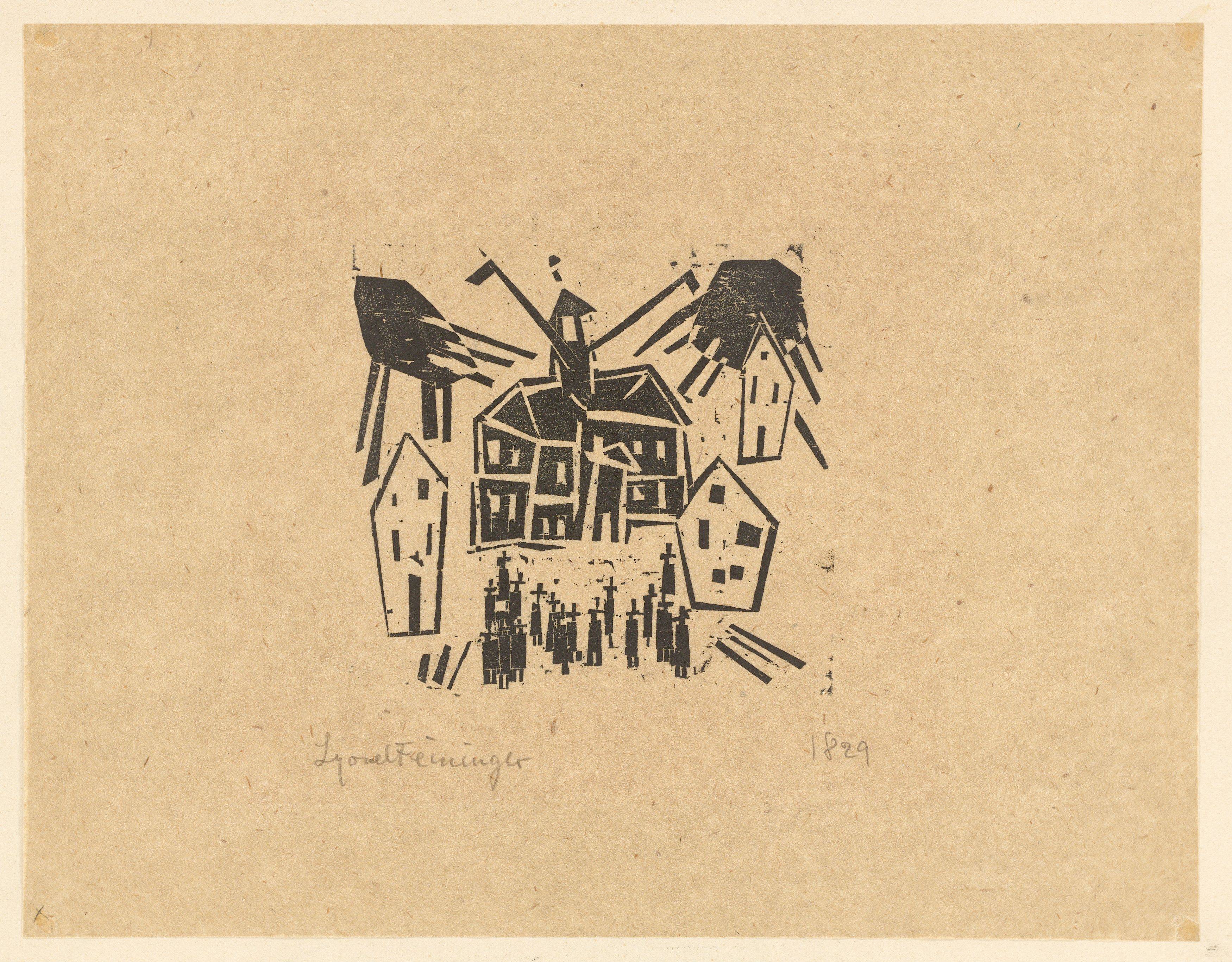 This picture shows the following artwork: Lyonel Feininger. ”Rathaus (mit einer Versammlung im Vordergrund)”. 1918.