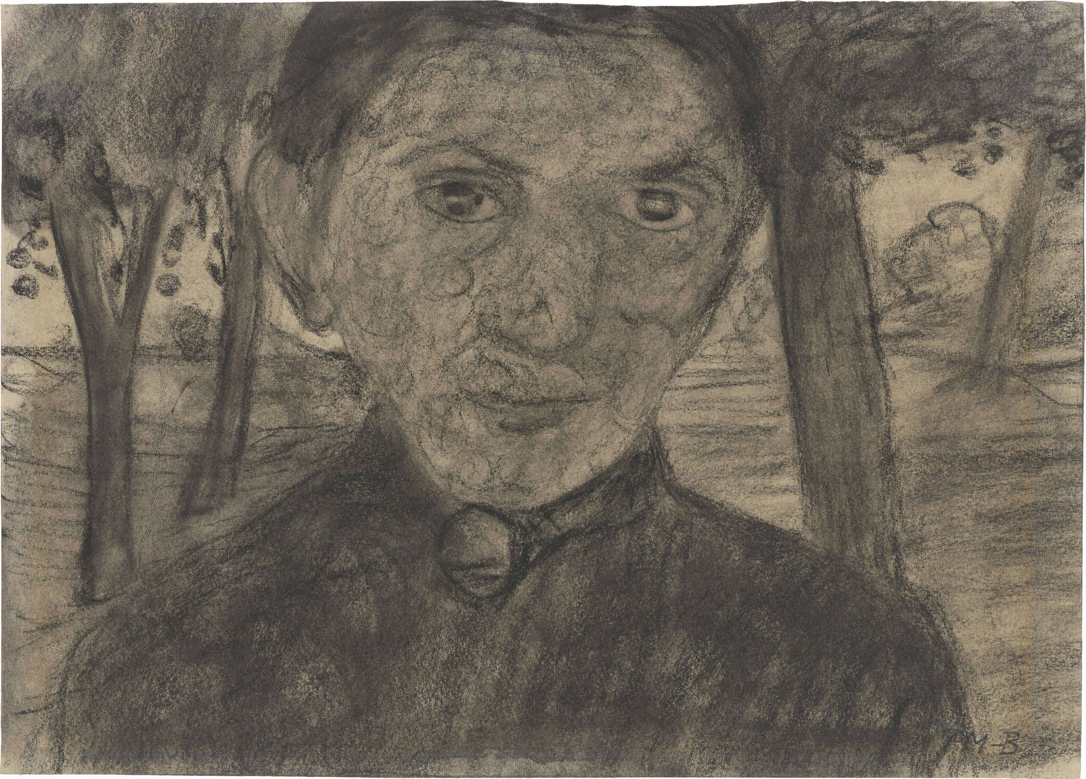This picture shows the following artwork: Paula Modersohn-Becker. ”Selbstbildnis mit Landschaft vor Bäumen”. 1903.