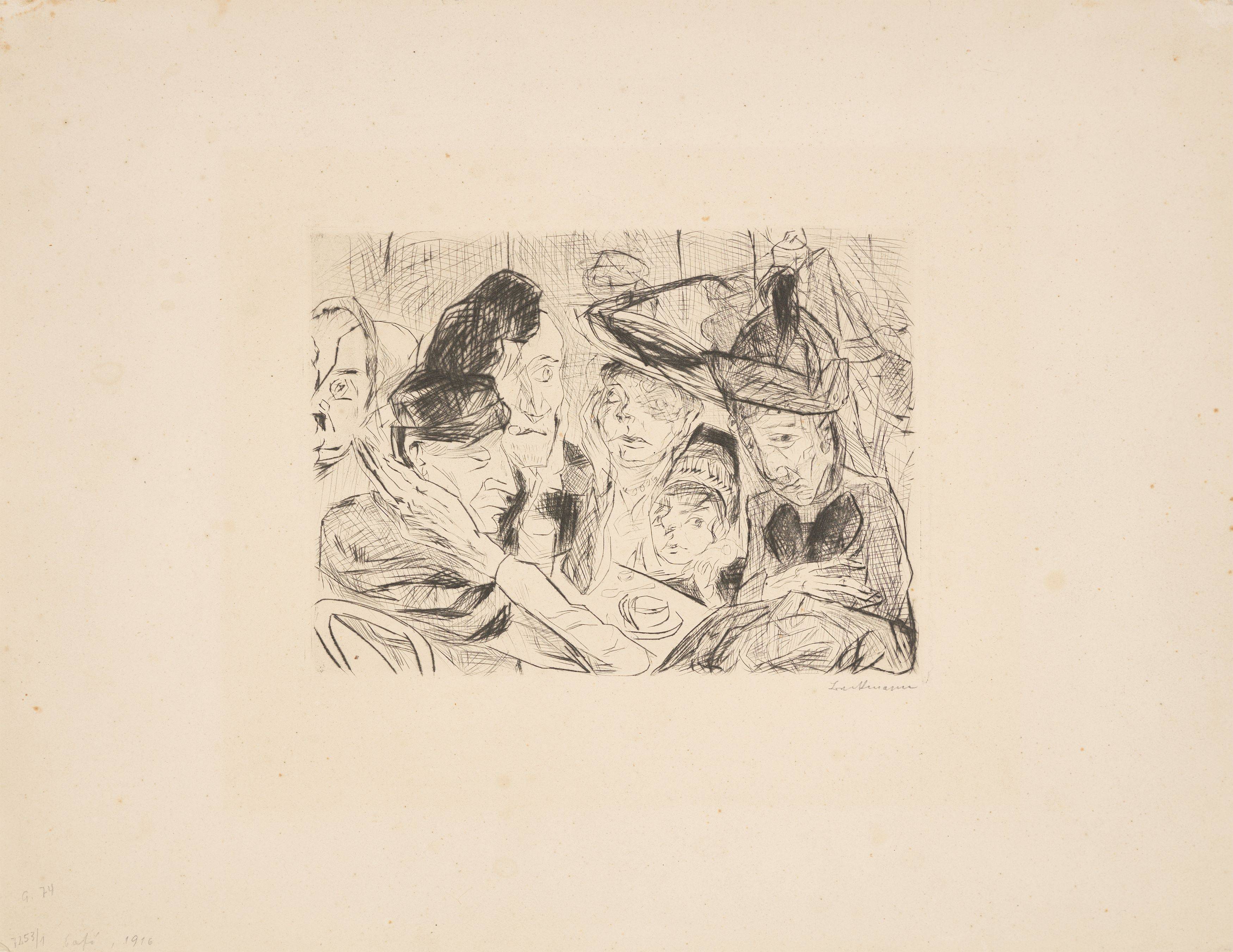 This picture shows the following artwork: Max Beckmann. ”Café (Im Vordergrund zwei alte Frauen)”. 1916/18.