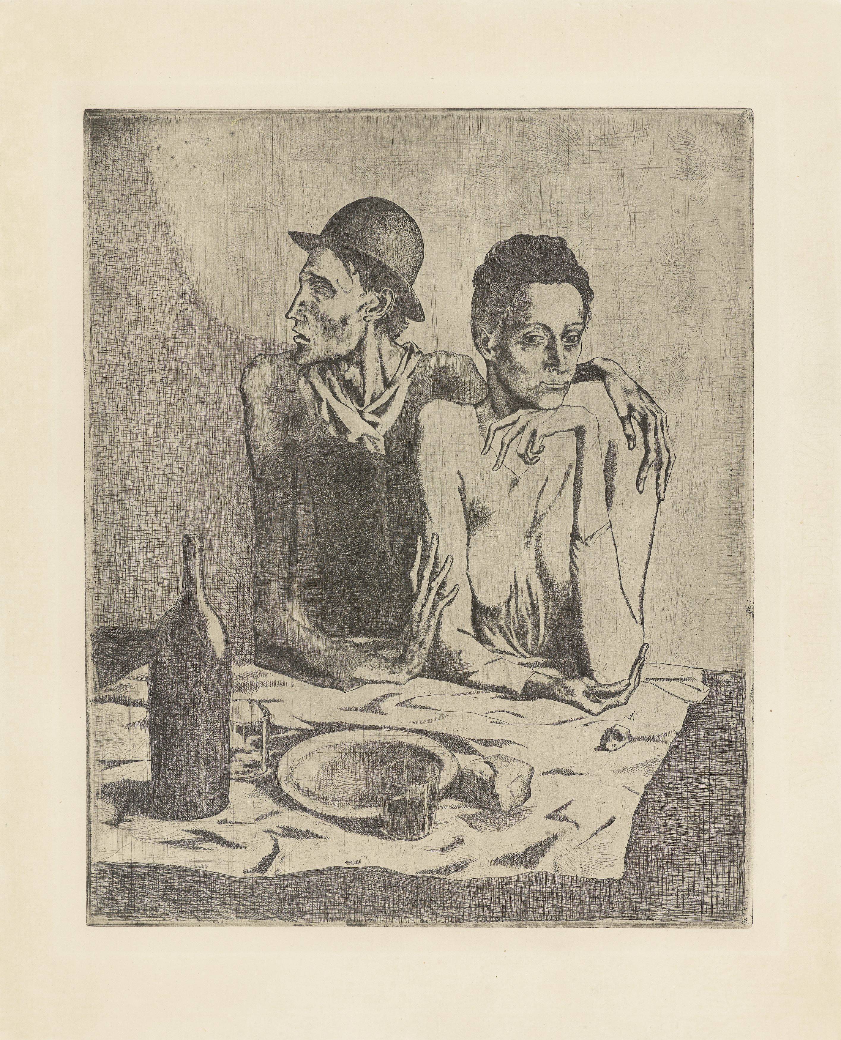 Auf diesem Bild ist das folgende Kunstwerk zu sehen: Pablo Picasso. „Le repas frugal“. 1904.